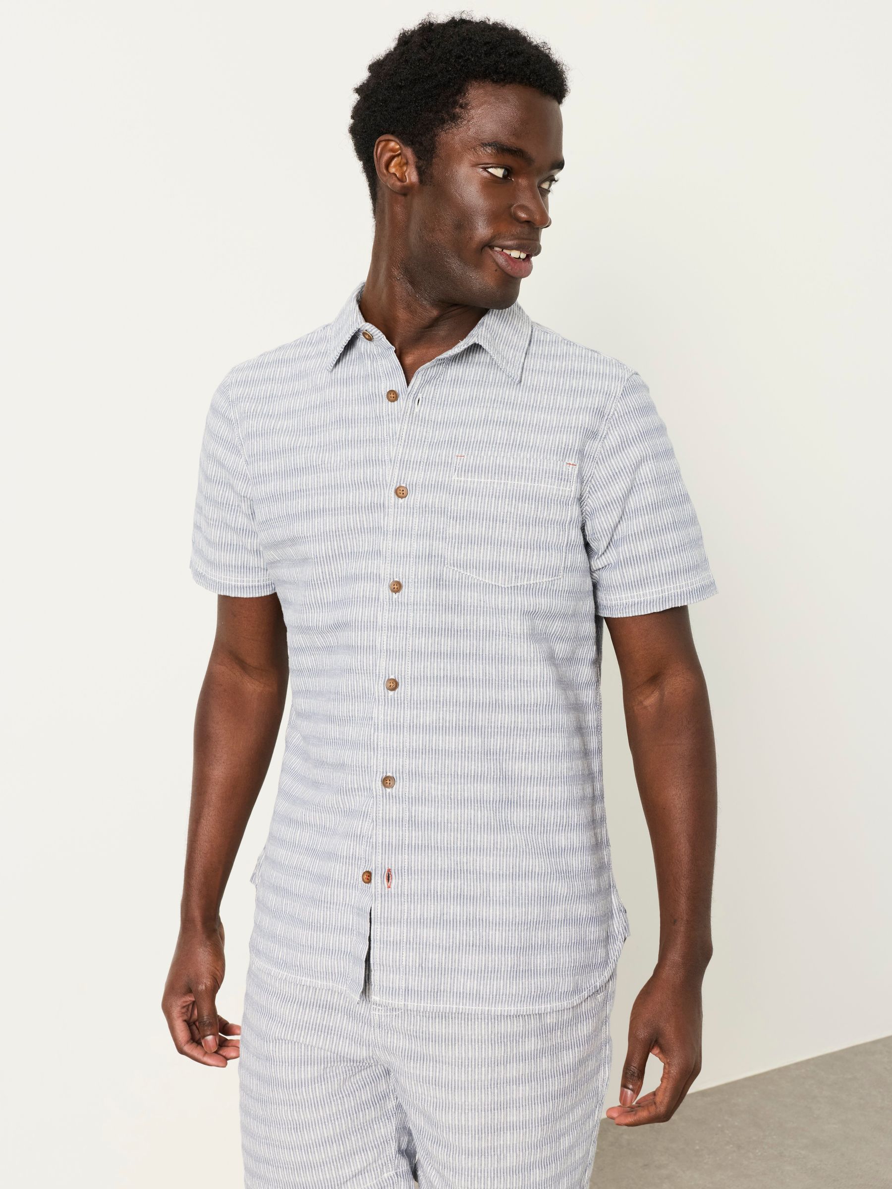 Blue Short Sleeve Semi Plain Textured Shirt - Image 1 of 6