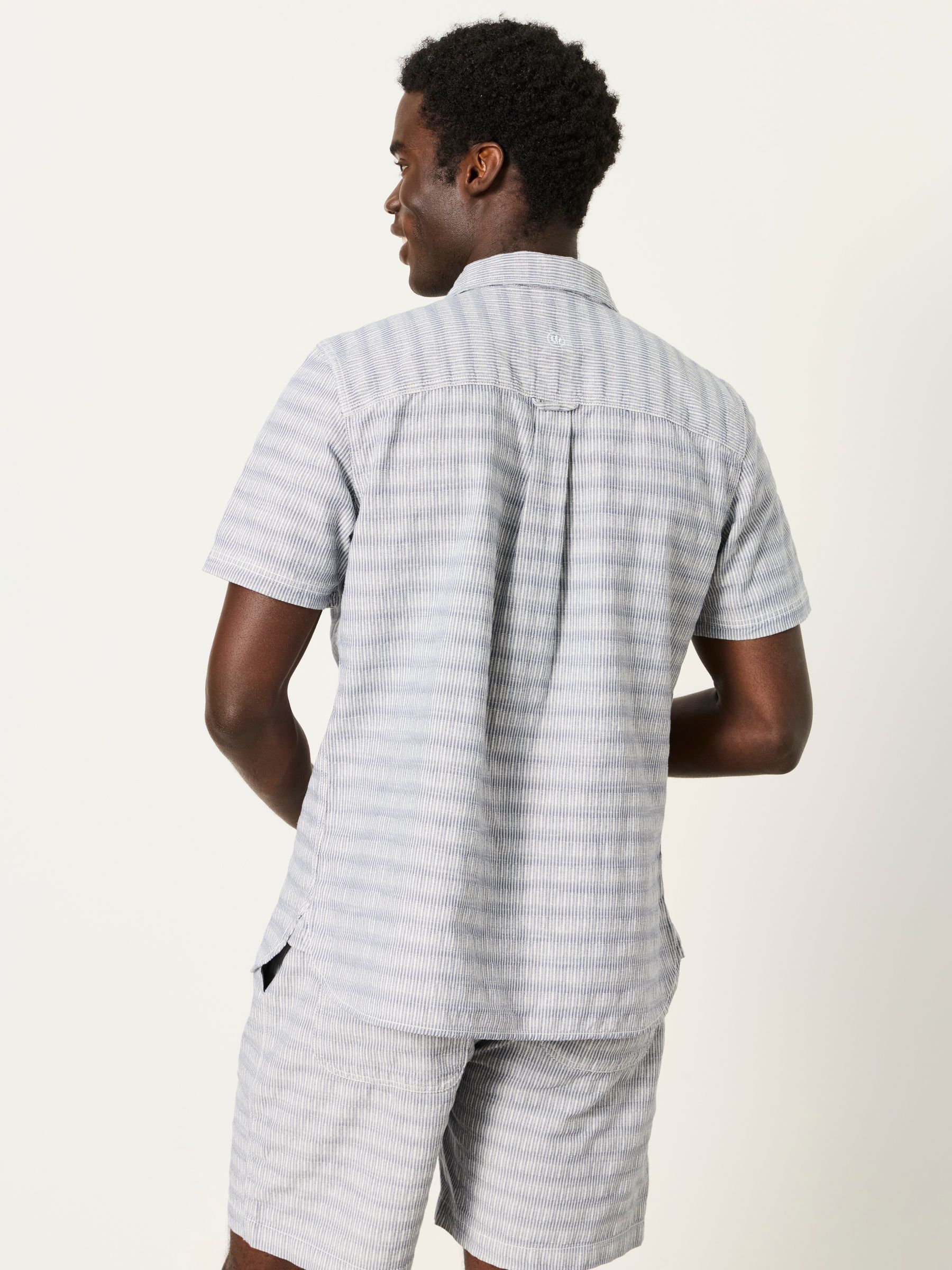 Blue Short Sleeve Semi Plain Textured Shirt - Image 2 of 6