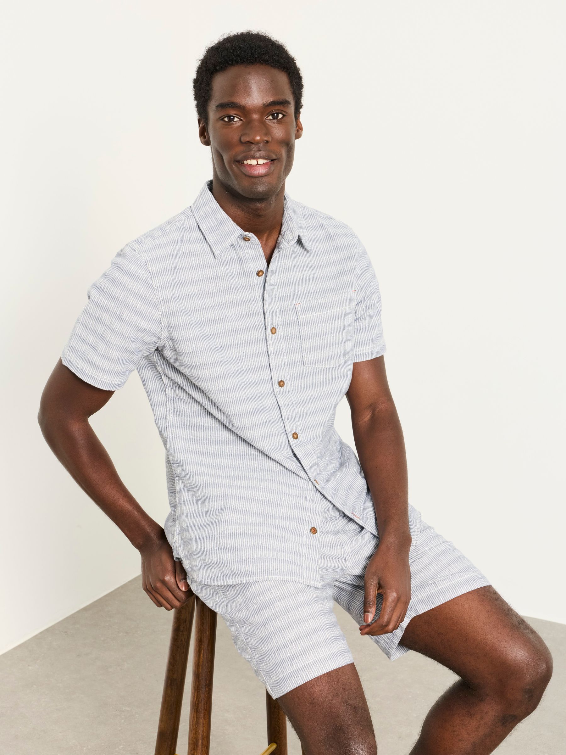 Blue Short Sleeve Semi Plain Textured Shirt - Image 4 of 6