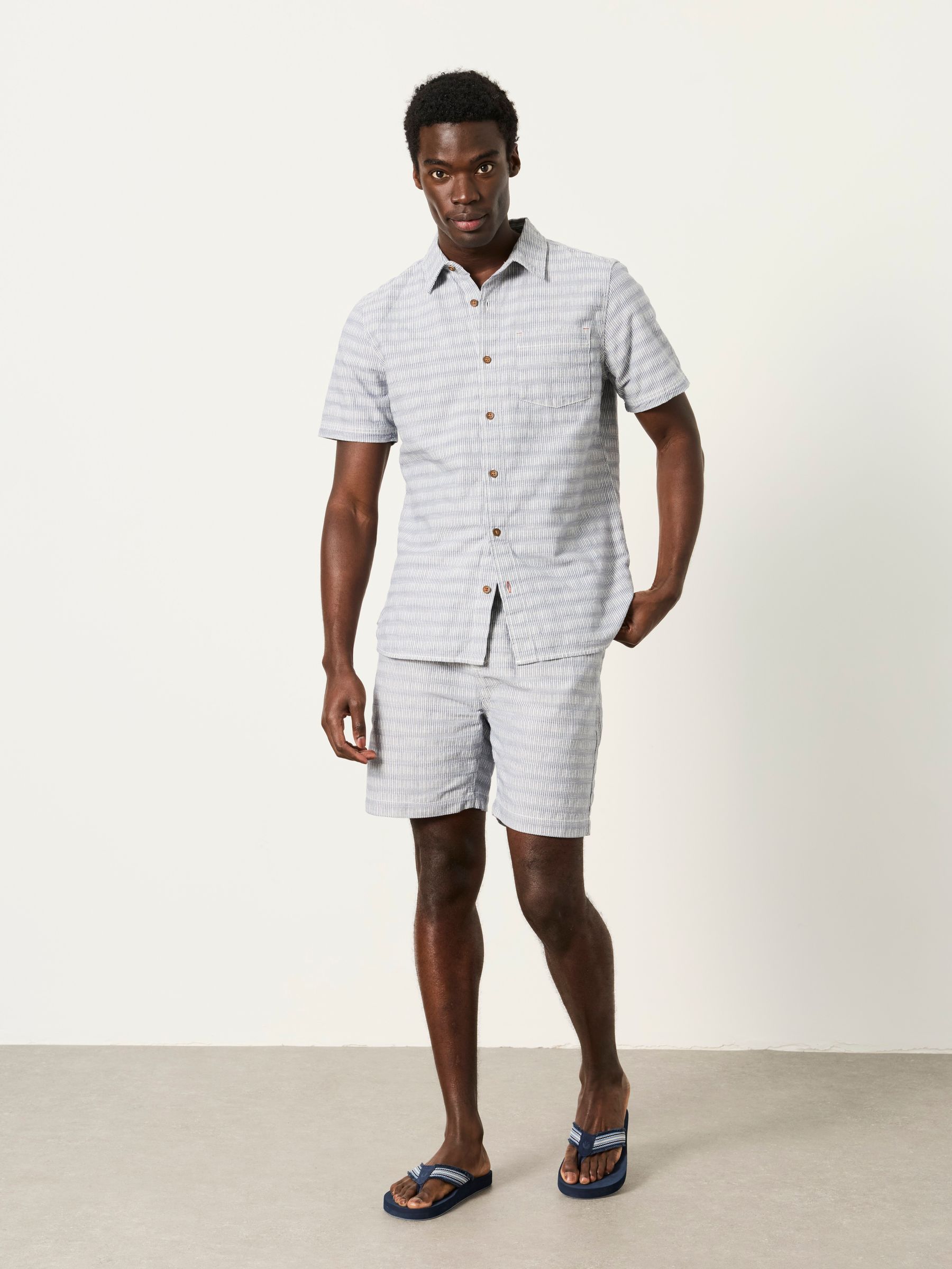 Blue Short Sleeve Semi Plain Textured Shirt - Image 5 of 6