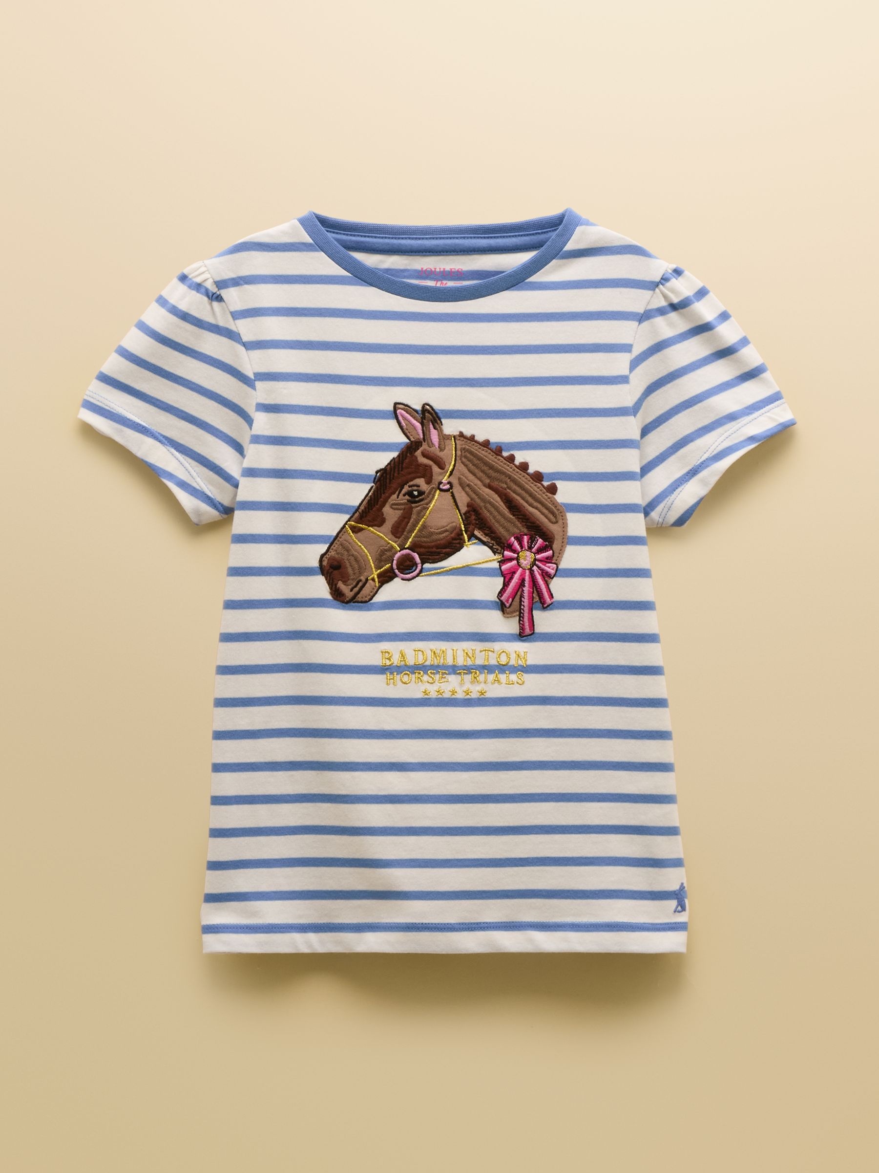 Official Badminton Blue & Cream Striped Horse Print T-Shirt - Image 1 of 4