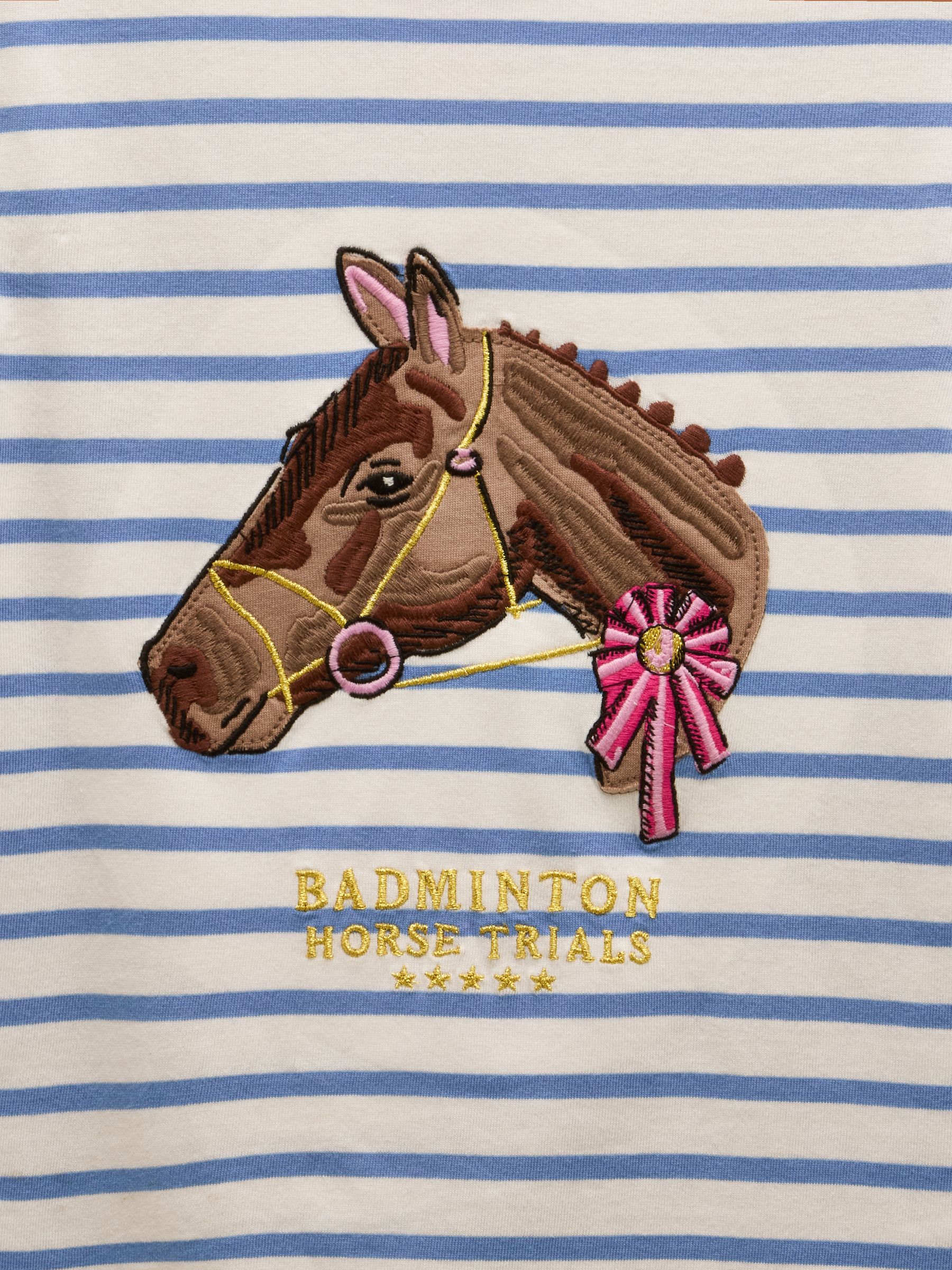 Official Badminton Blue & Cream Striped Horse Print T-Shirt - Image 3 of 4
