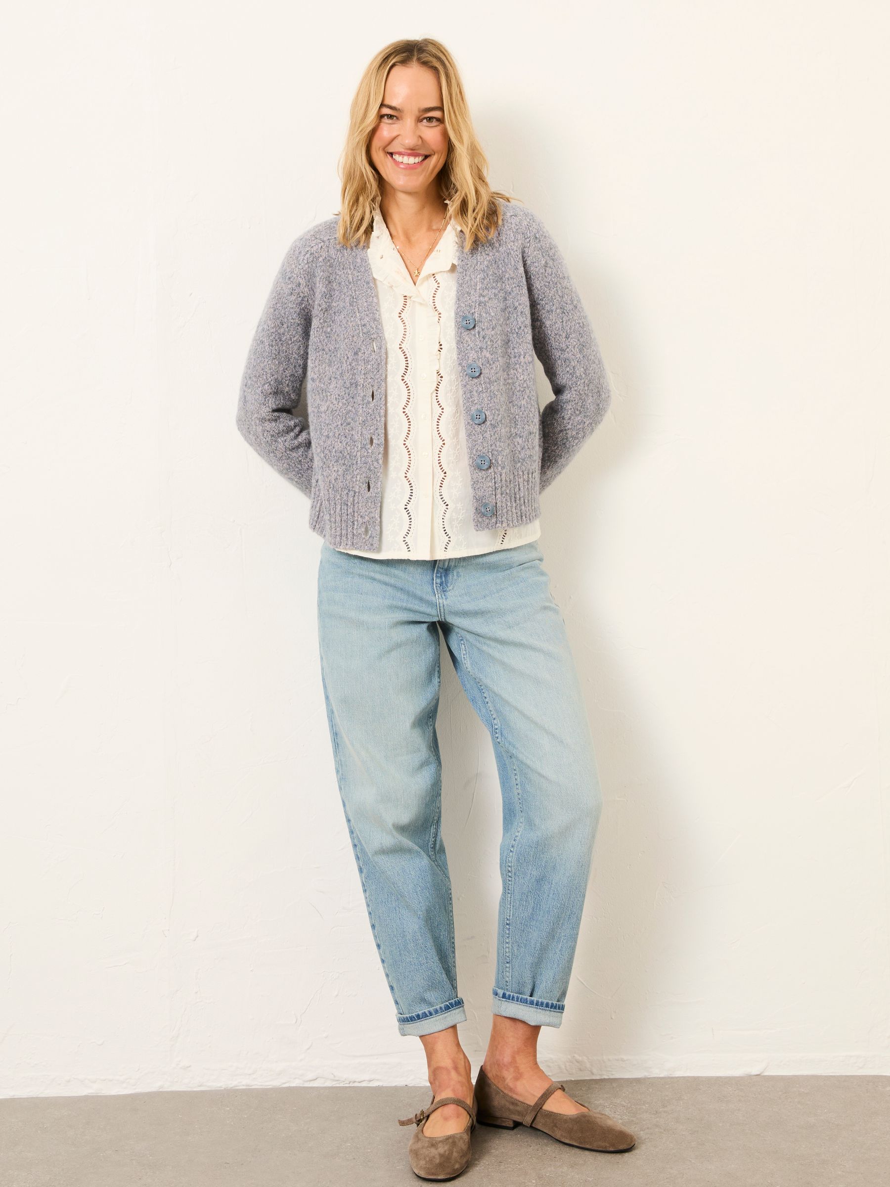 Florrie Blue Fleck Knitted Cardigan - Image 3 of 6