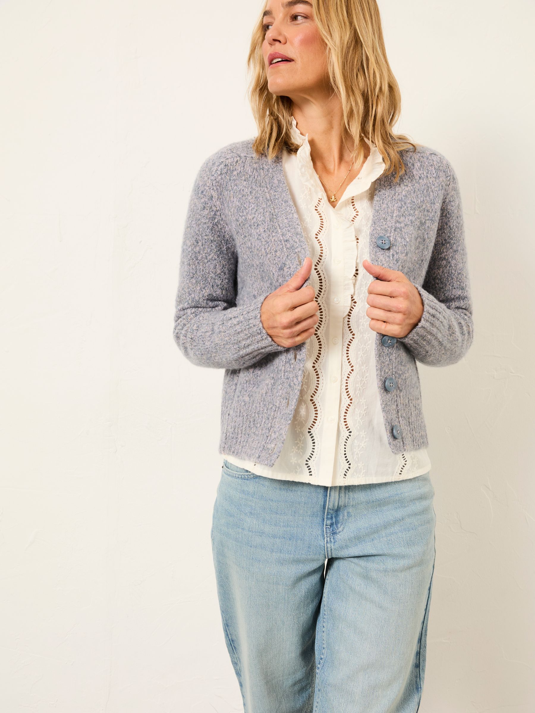 Florrie Blue Fleck Knitted Cardigan - Image 4 of 6