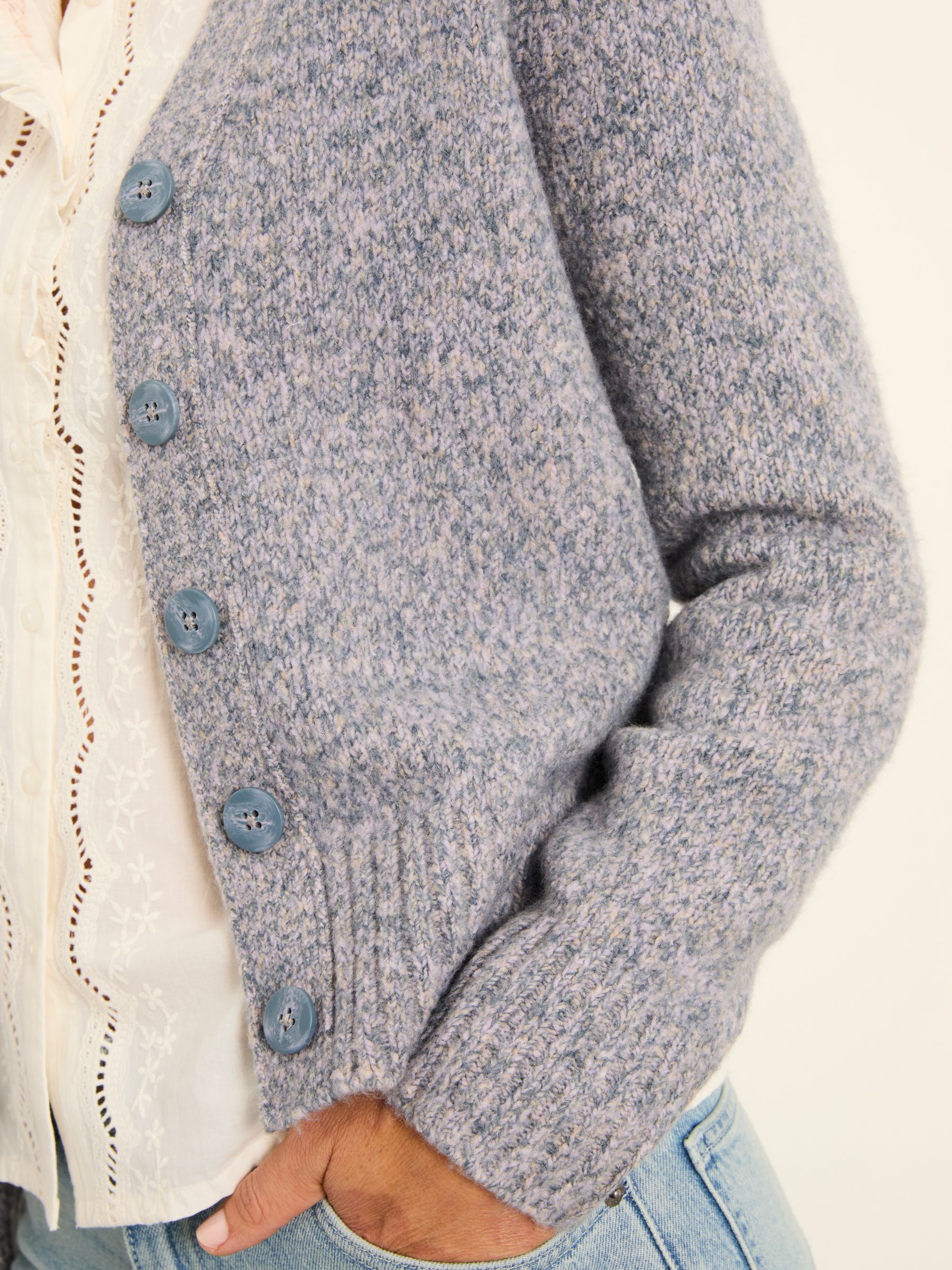 Florrie Blue Fleck Knitted Cardigan - Image 5 of 6