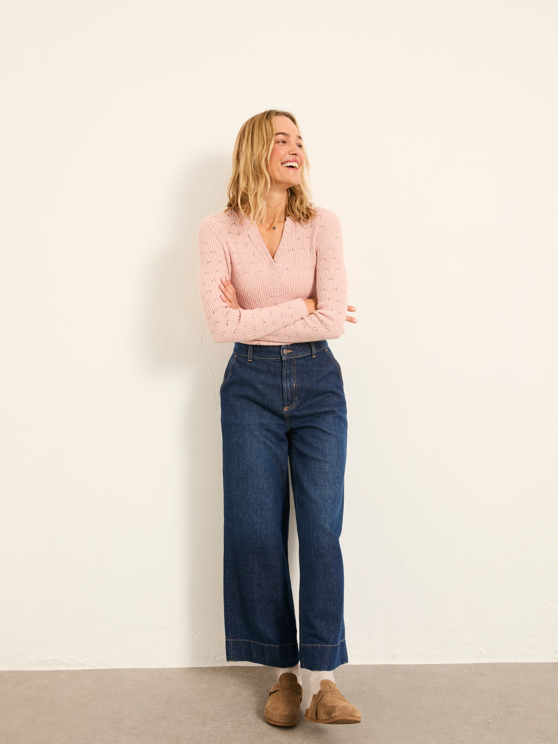 Lois Pale Pink Knitted Button Front Henley - Image 3 of 6