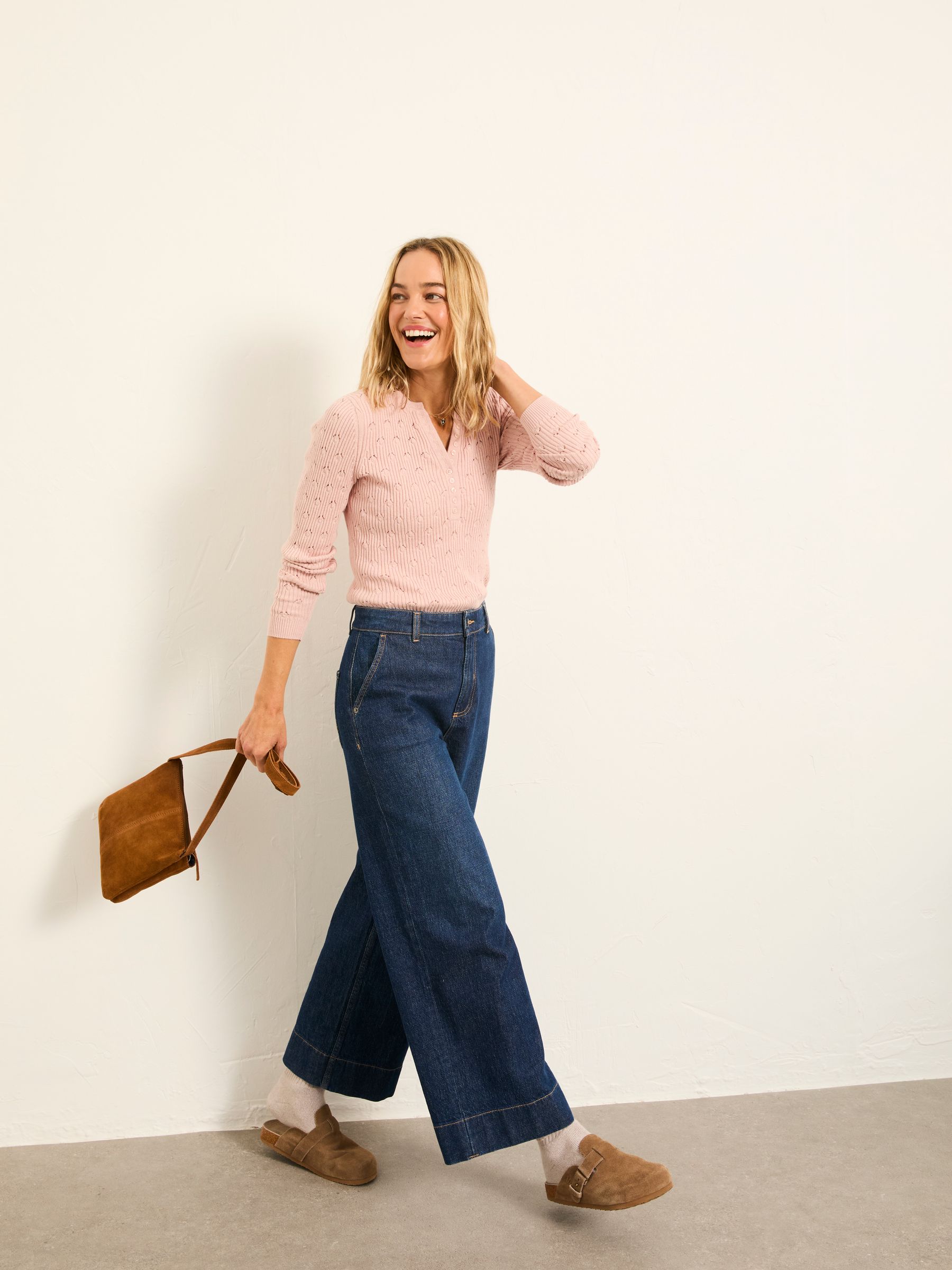 Lois Pale Pink Knitted Button Front Henley - Image 5 of 6