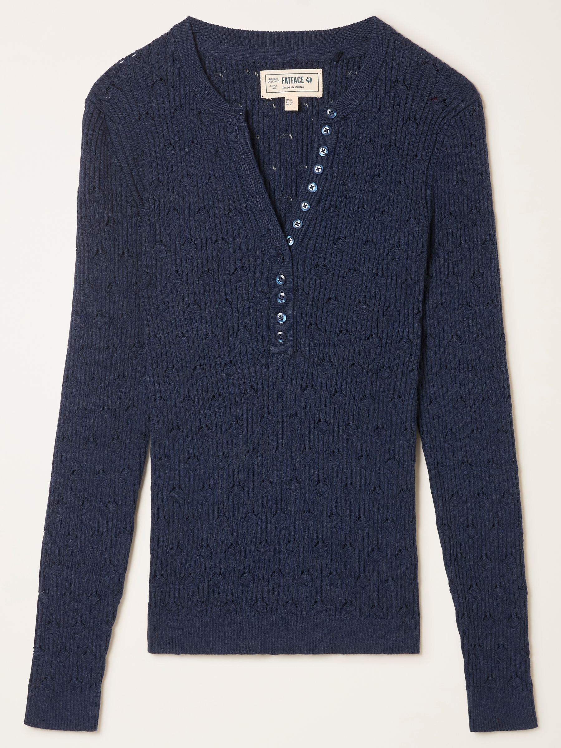 Lois Navy Knitted Button Front Henley - Image 1 of 1