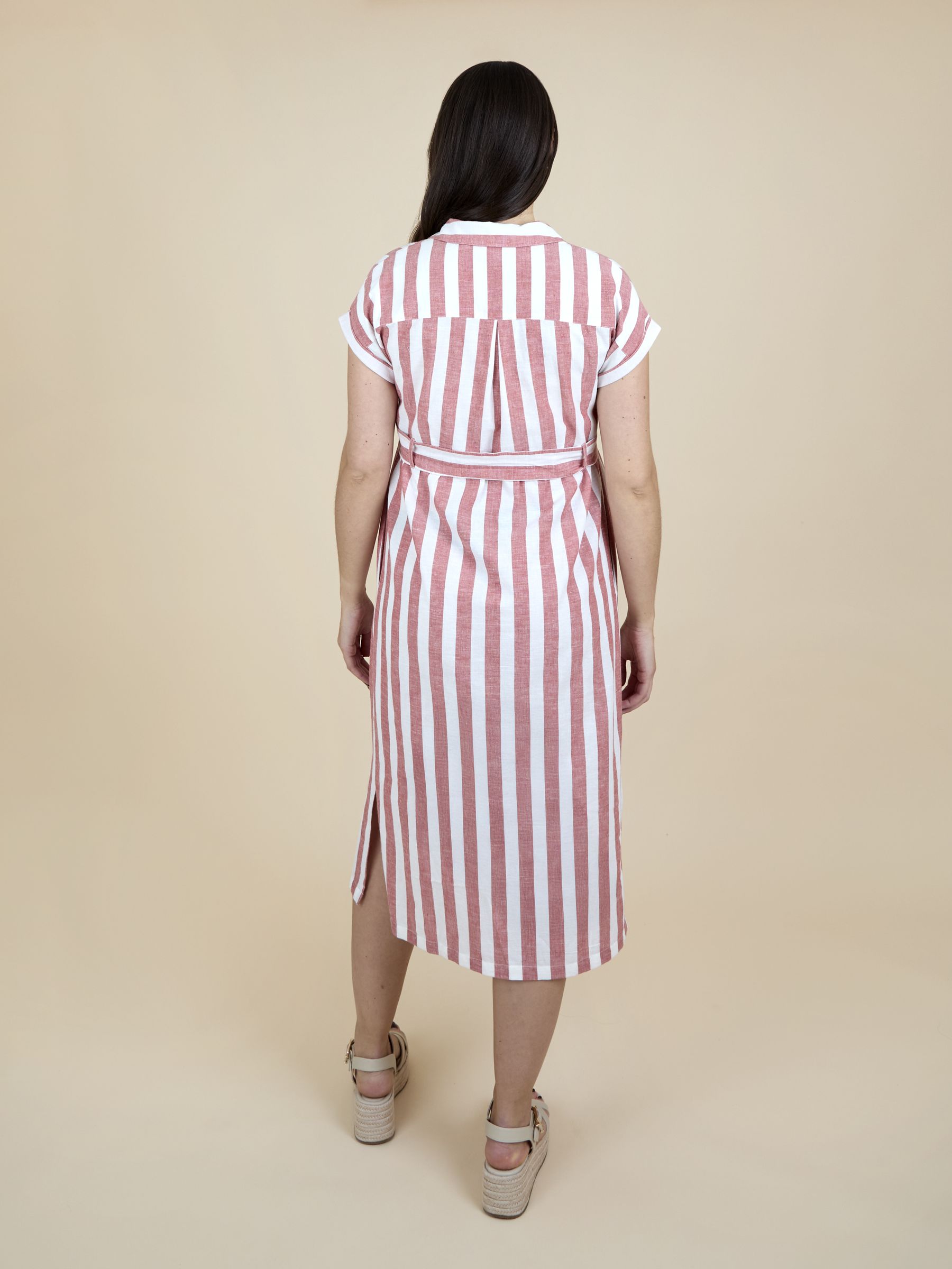 Rust Orange Sleeveless Striped Midi Maternity Shirt Dress - Image 4 of 7