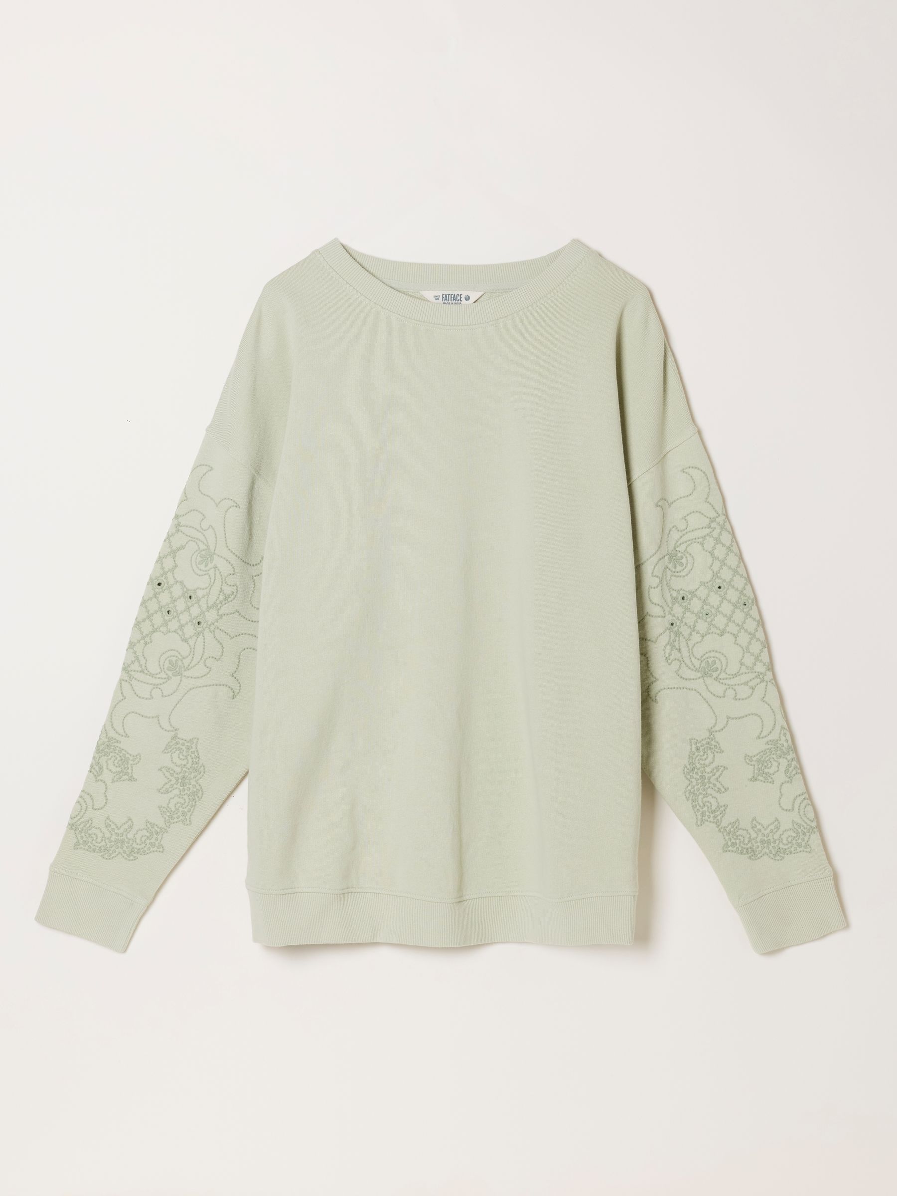 Emily Light Green Broderie Sleeve Detail Crew Sweat - Image 5 of 5 Emily Light Green Broderie Sleeve Detail Crew Sweat - Image 5 of 5
