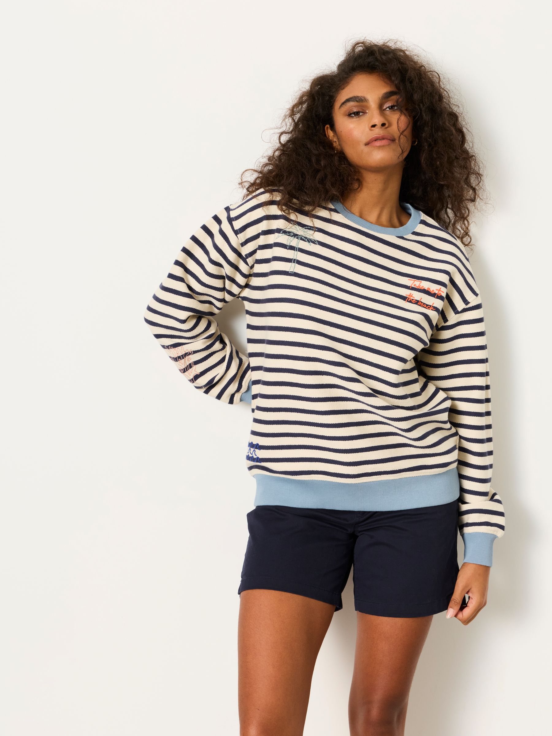 Georgia Navy Embroidered Textured Stripe Crew - Image 1 of 5
