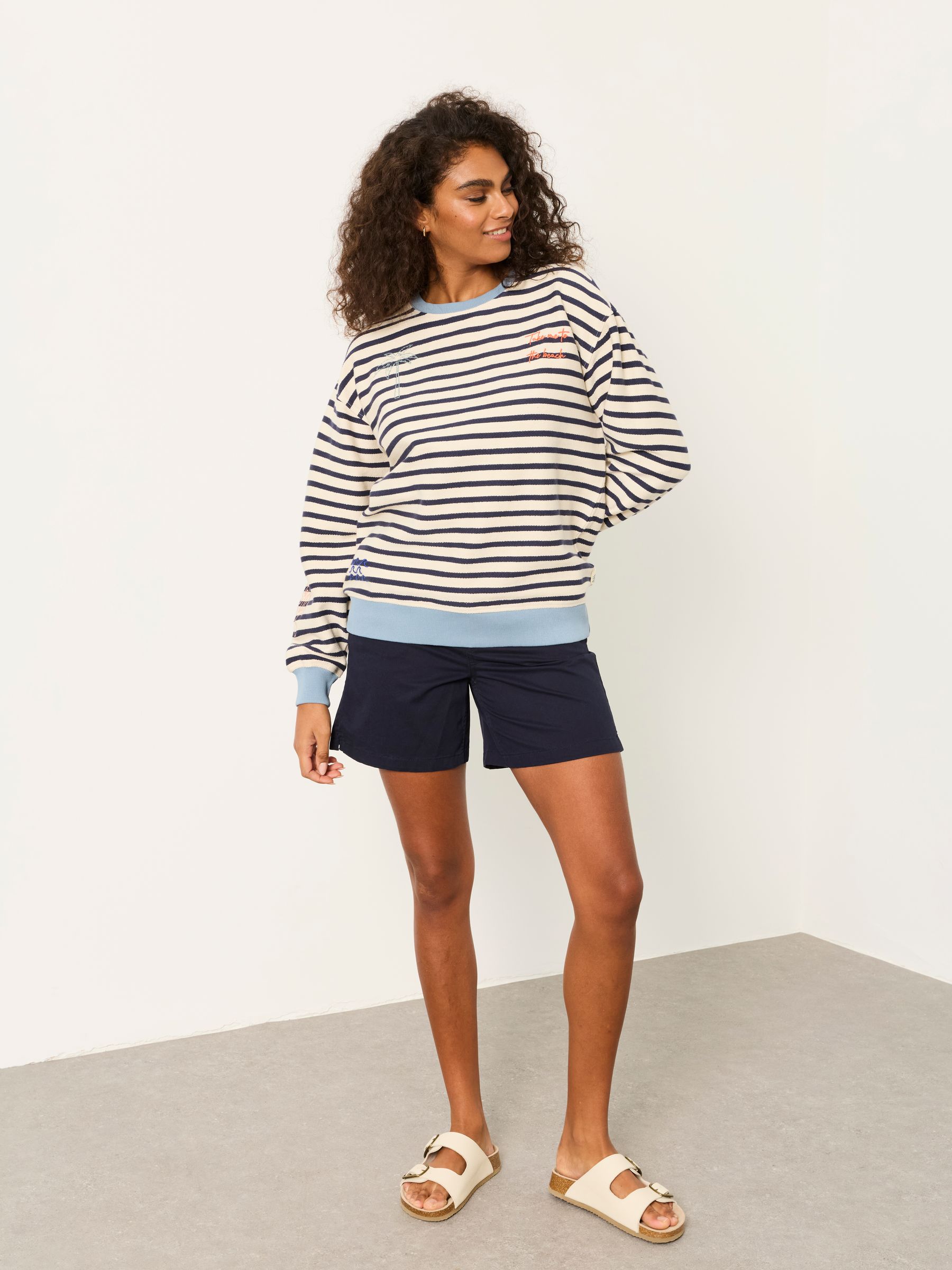 Georgia Navy Embroidered Textured Stripe Crew - Image 3 of 5