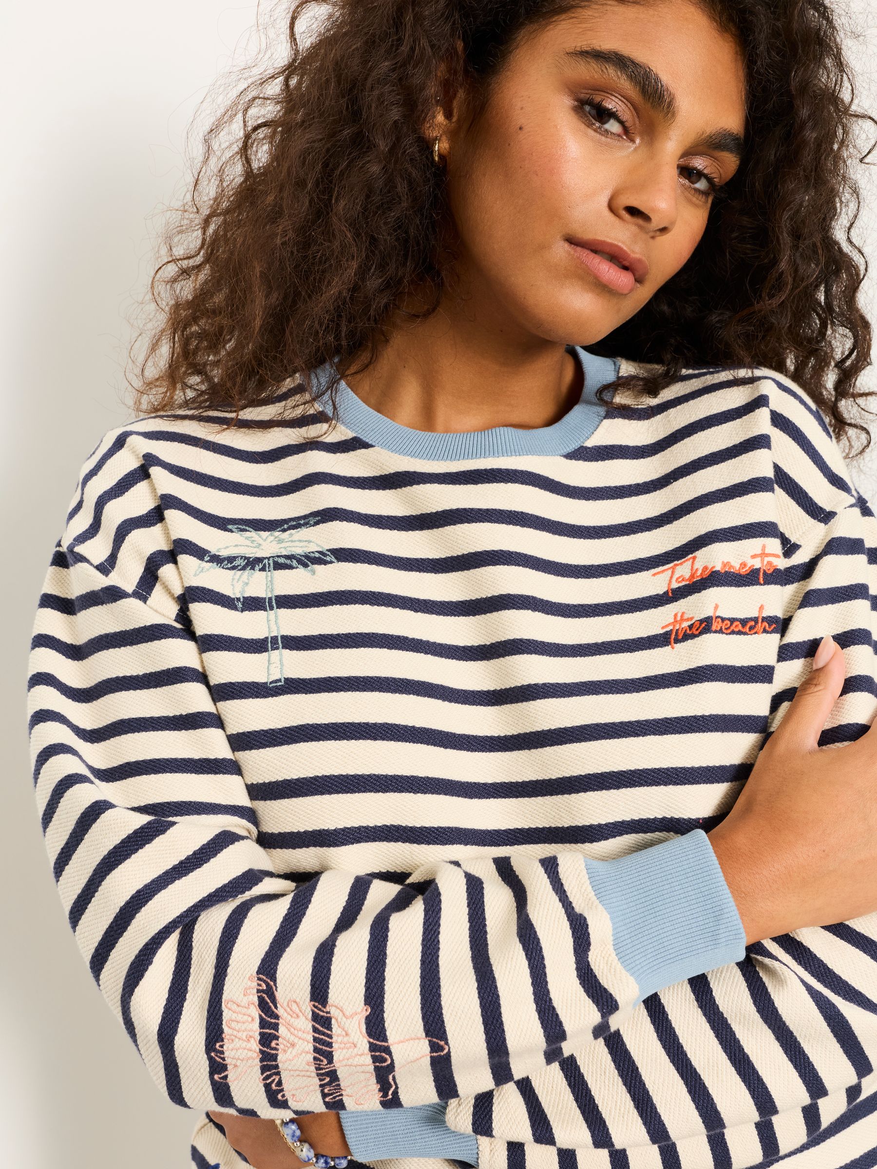 Georgia Navy Embroidered Textured Stripe Crew - Image 4 of 5