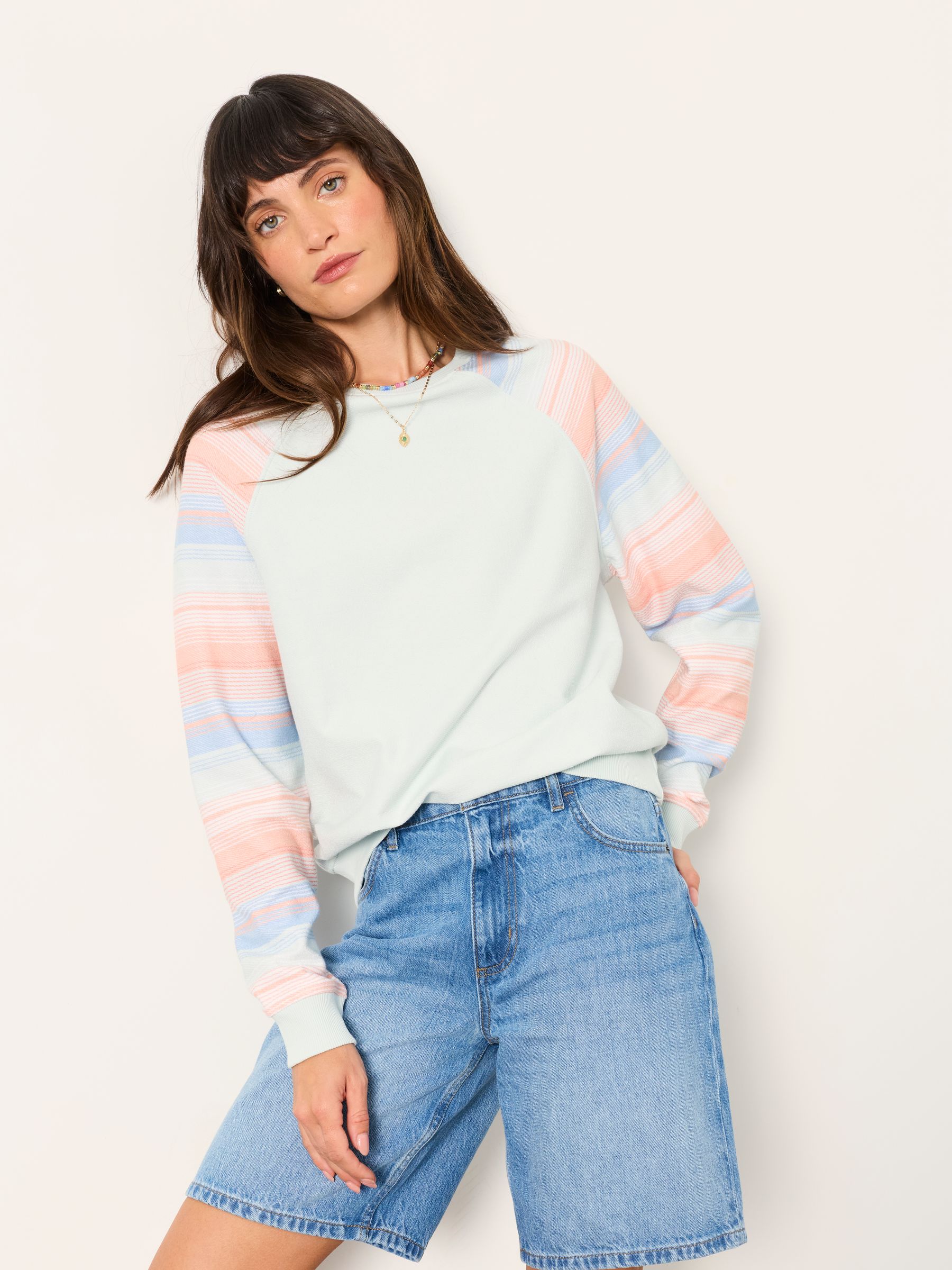Light Blue Homespun Stripe Crew Sweat - Image 1 of 5