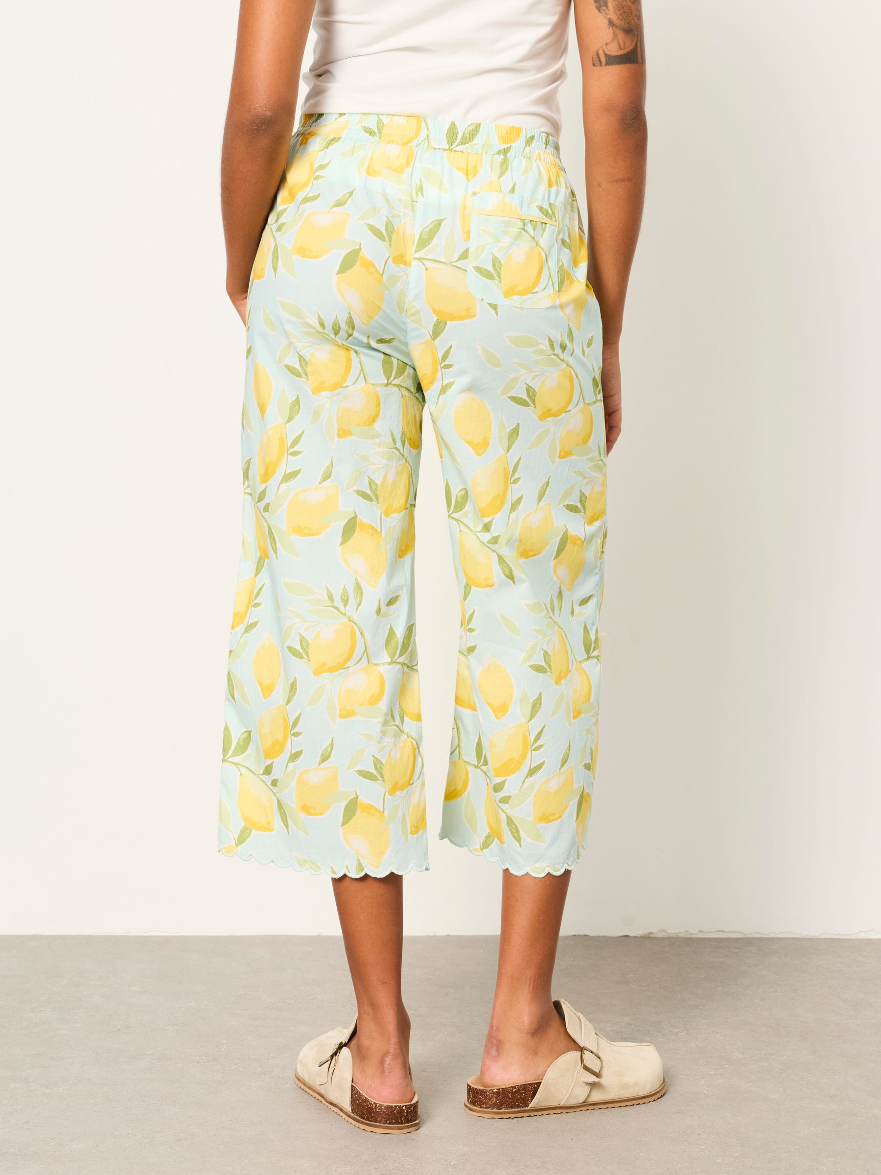 Lola Blue Lemons Crop Wide Leg Pyjama Bottoms - Image 2 of 6