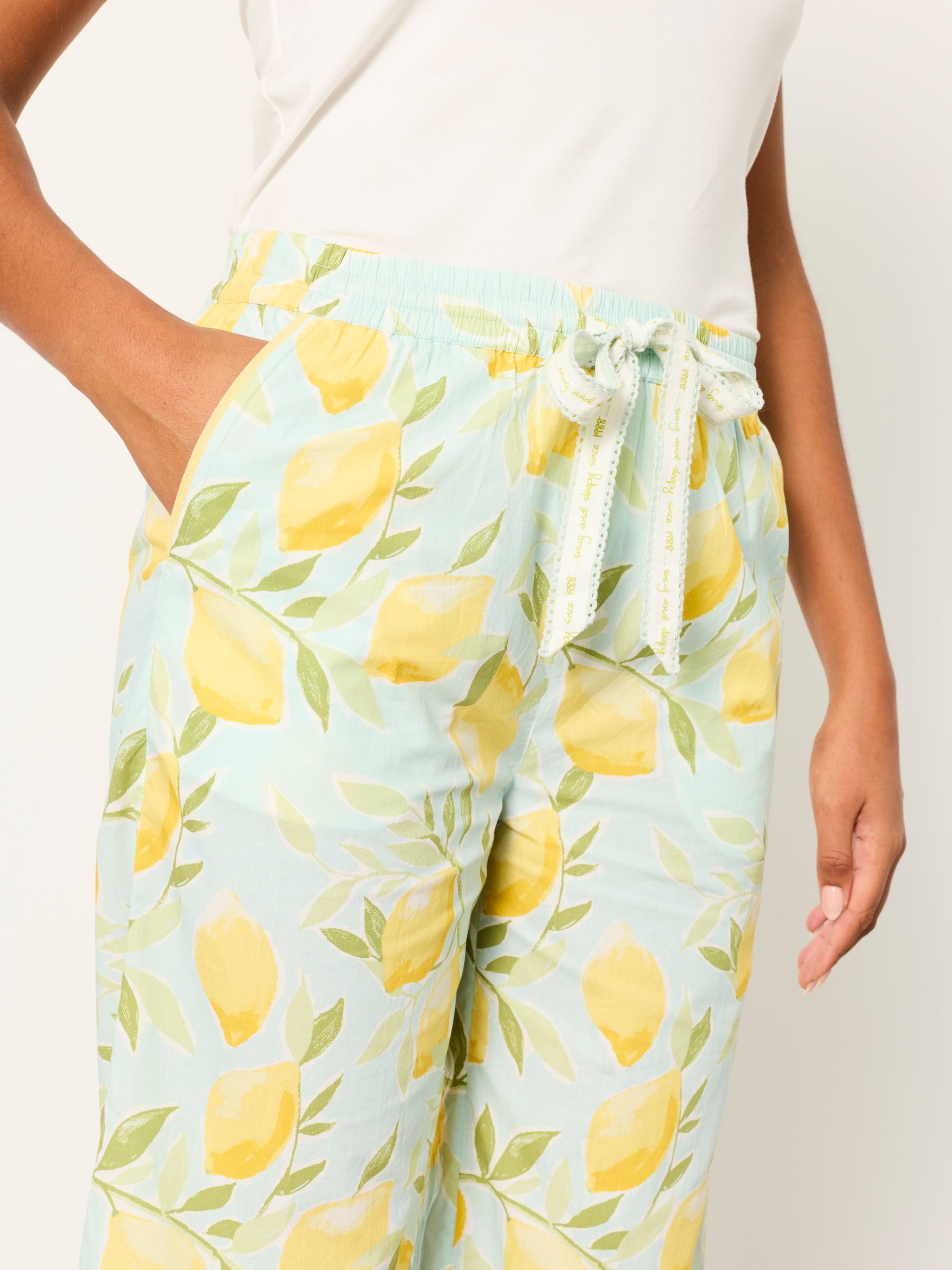 Lola Blue Lemons Crop Wide Leg Pyjama Bottoms - Image 3 of 6