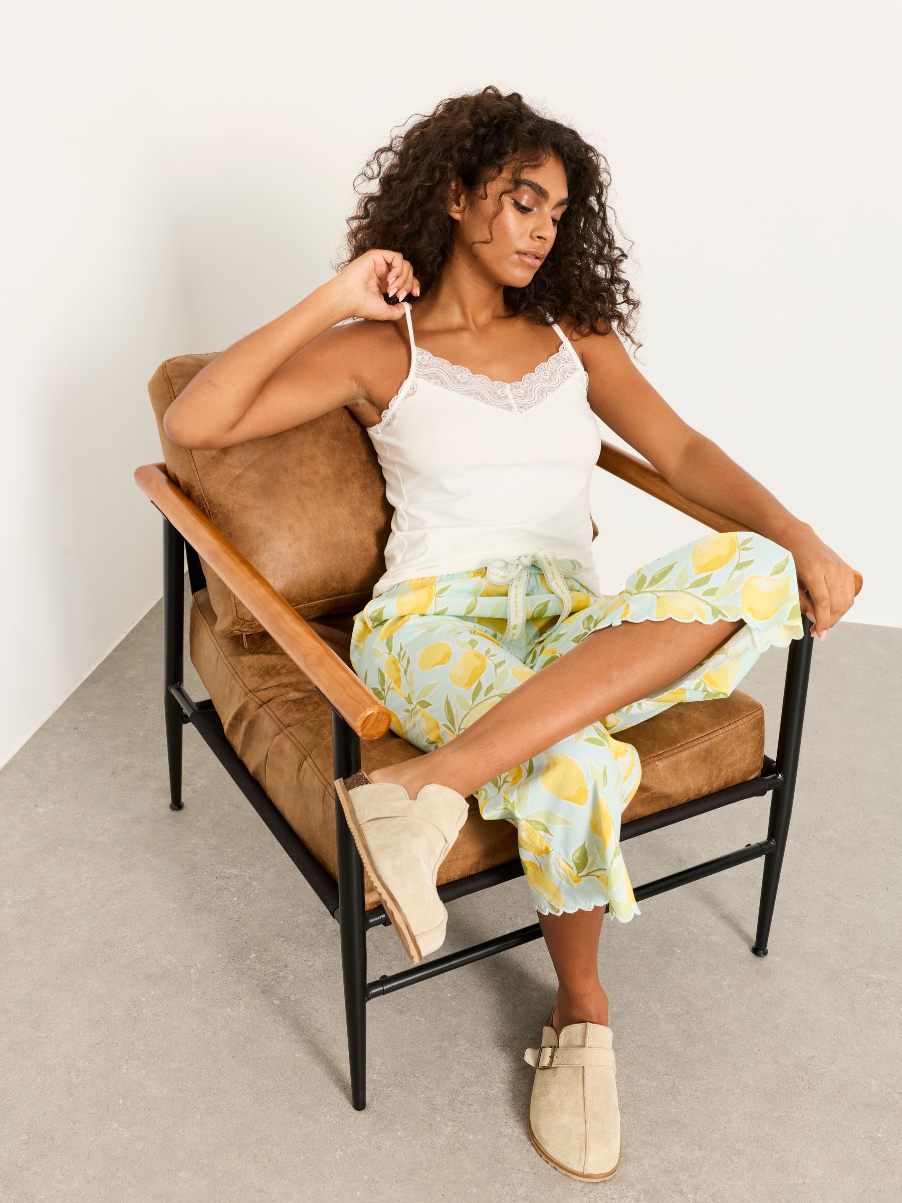 Lola Blue Lemons Crop Wide Leg Pyjama Bottoms - Image 4 of 6