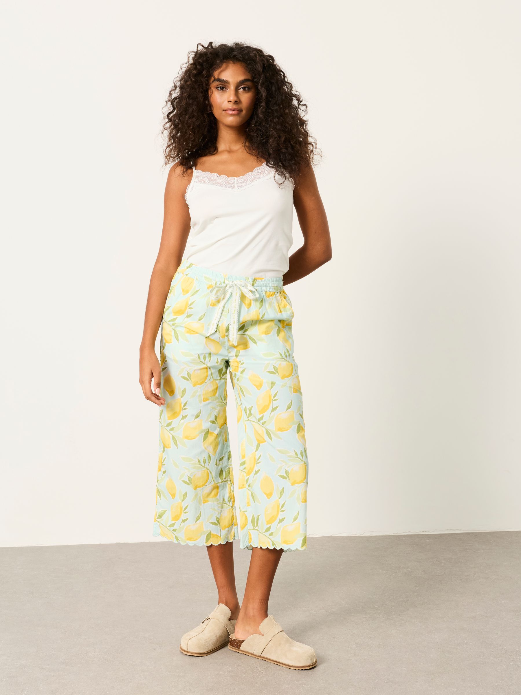 Lola Blue Lemons Crop Wide Leg Pyjama Bottoms - Image 5 of 6