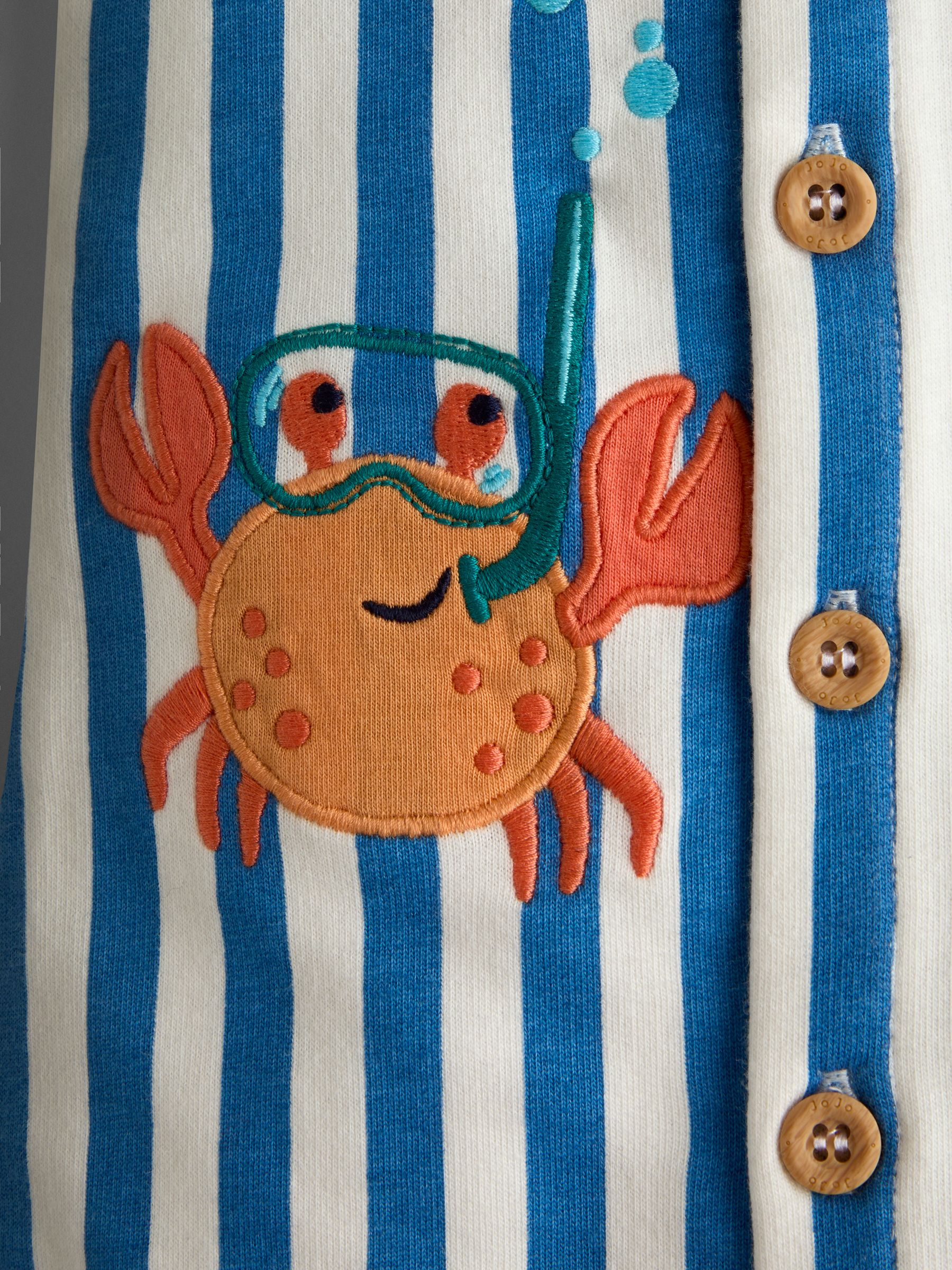 Blue Stripe Crab Applique Button Through Romper - Image 3 of 3