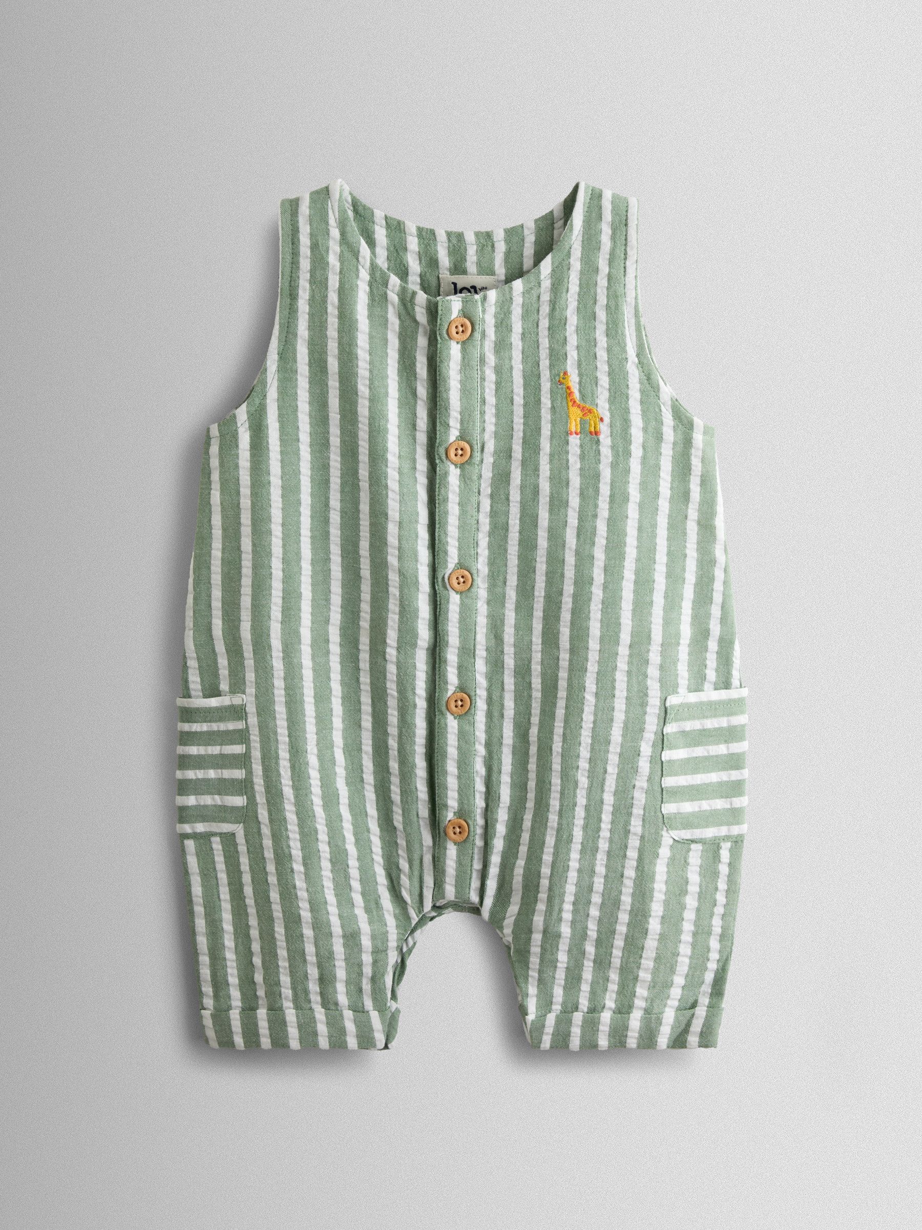 Sage Green Giraffe Button Front Stripe Romper - Image 1 of 3