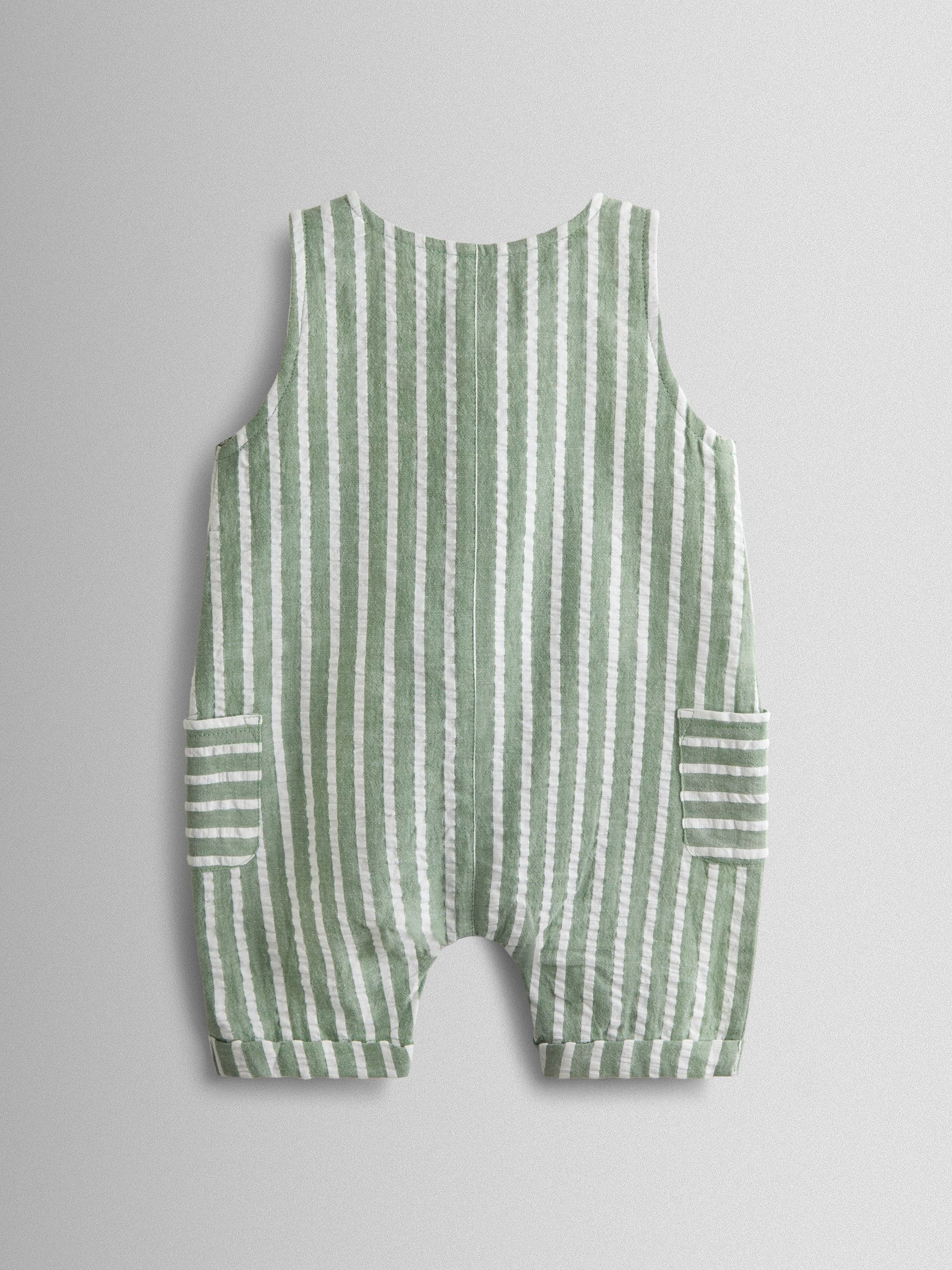 Sage Green Giraffe Button Front Stripe Romper - Image 2 of 3 Sage Green Giraffe Button Front Stripe Romper - Image 2 of 3