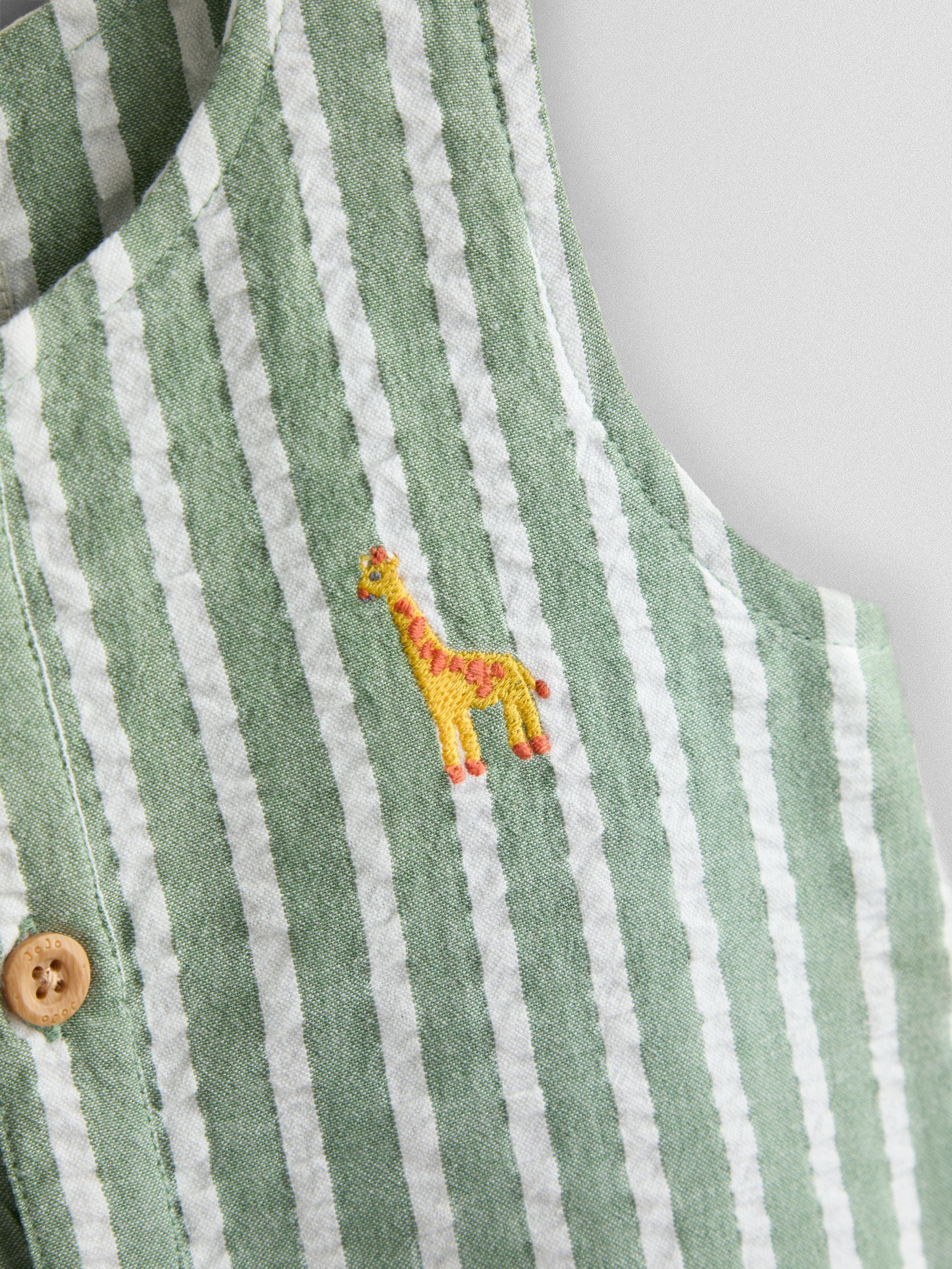 Sage Green Giraffe Button Front Stripe Romper - Image 3 of 3