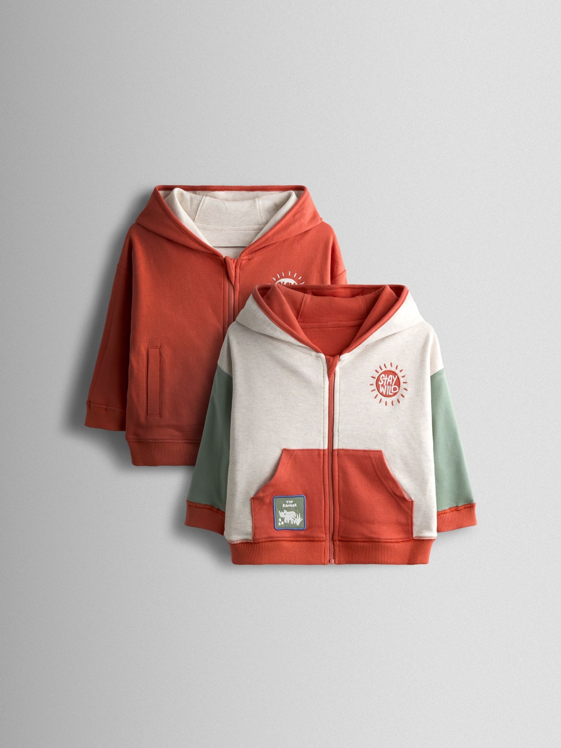 Rust Orange Safari Colour Block Reversible Hoodie - Image 1 of 9
