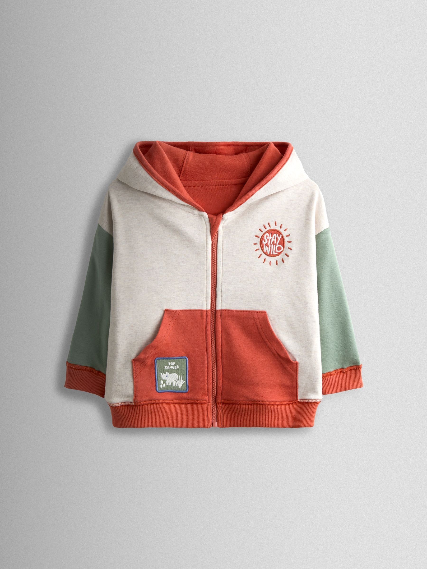 Rust Orange Safari Colour Block Reversible Hoodie - Image 2 of 9