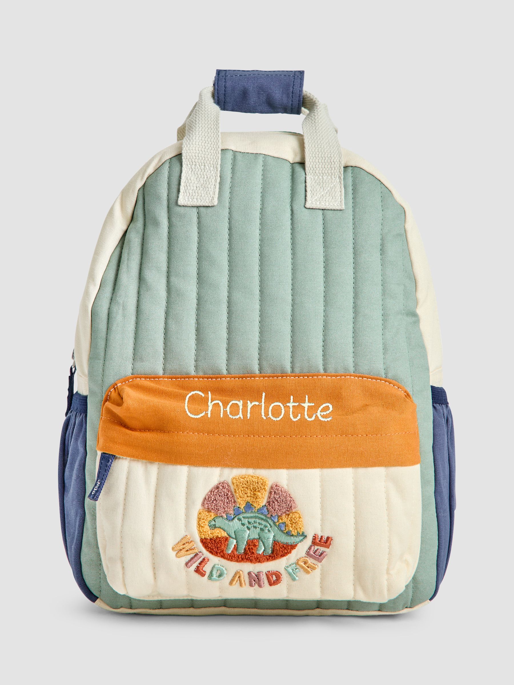 Khaki Personalised Dino Boucle Medium Backpack - Image 1 of 4