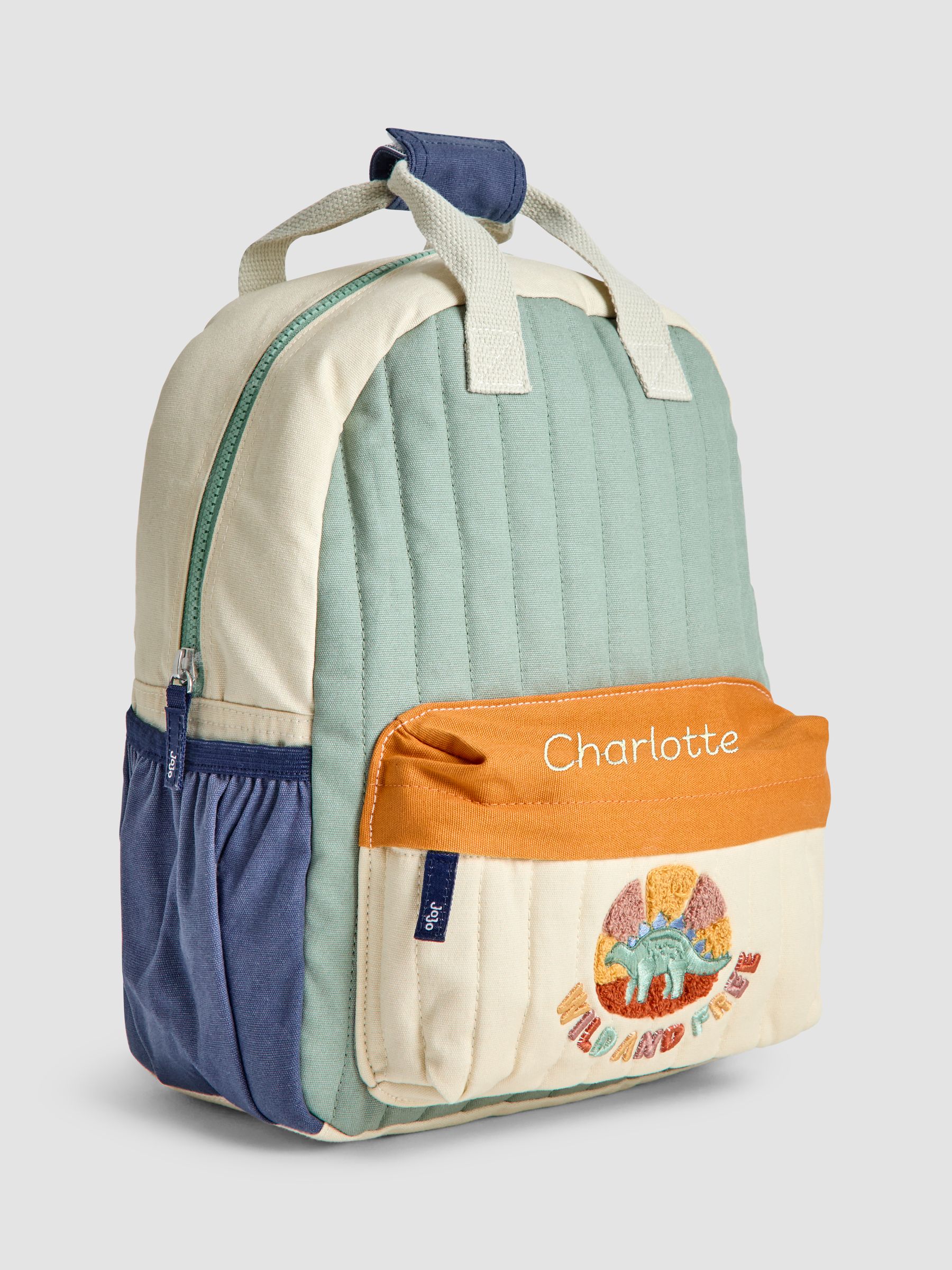 Khaki Personalised Dino Boucle Medium Backpack - Image 2 of 4