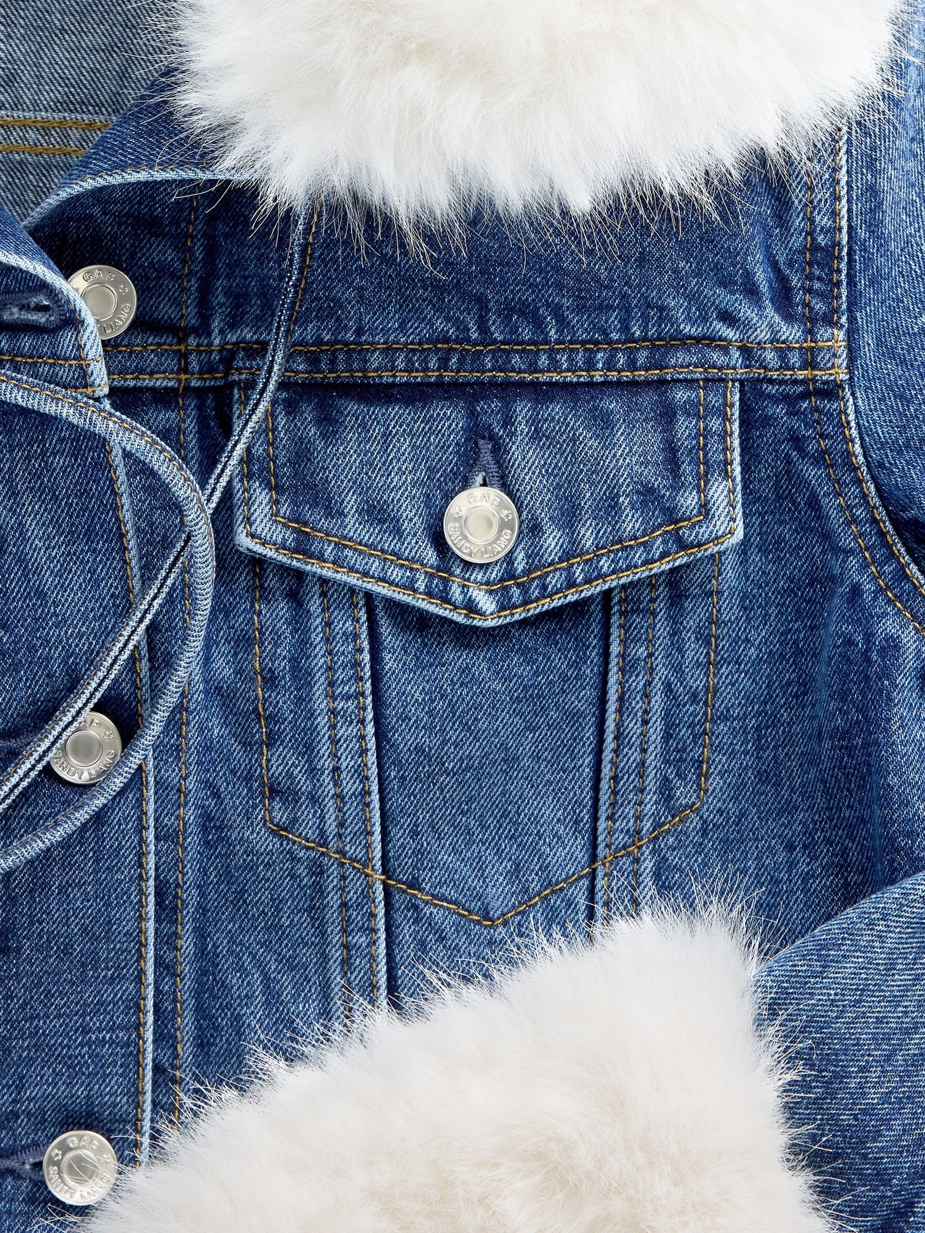 Mid Wash Blue Sandy Liang Vegan Fur Crop Denim Jacket - Image 5 of 5
