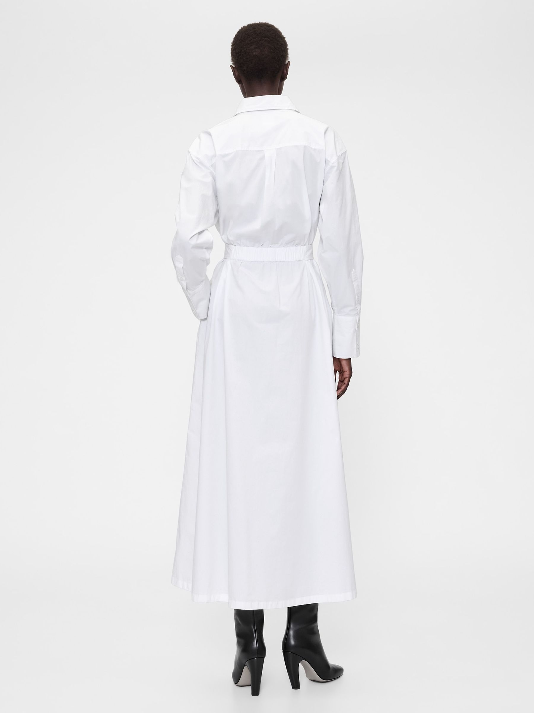 White Poplin Belted Maxi Shirt Dress - Image 2 of 4