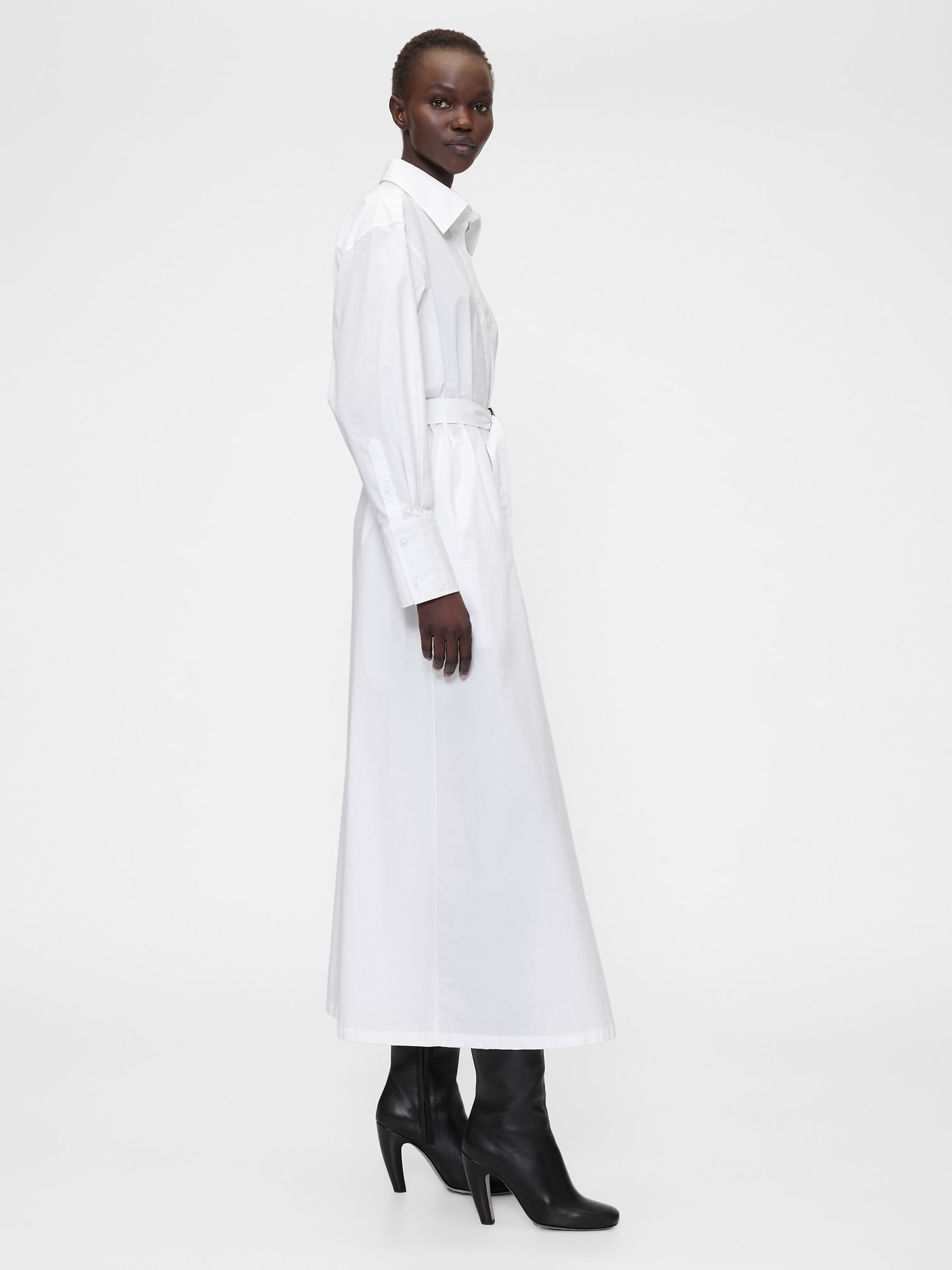 White Poplin Belted Maxi Shirt Dress - Image 3 of 4