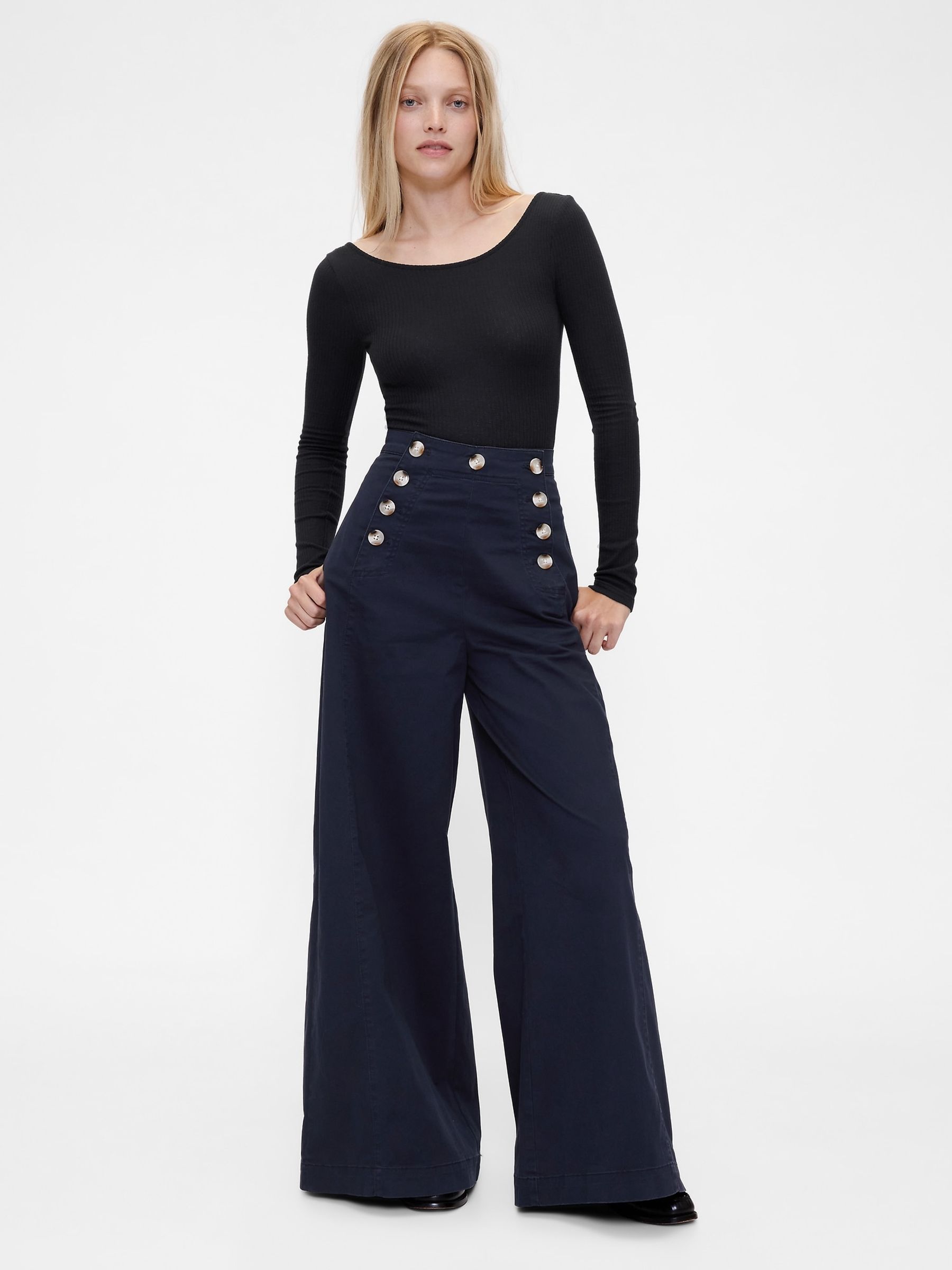 Navy Blue Pointelle Long Sleeve Poplin Bodysuit - Image 3 of 4