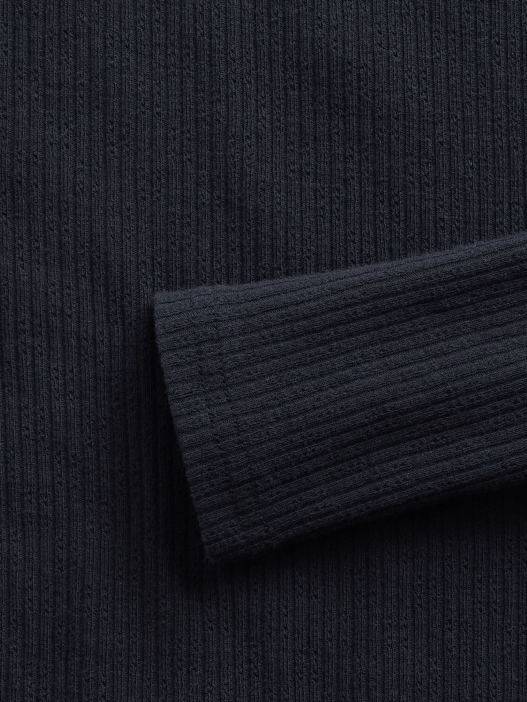 Navy Blue Pointelle Long Sleeve Poplin Bodysuit - Image 4 of 4