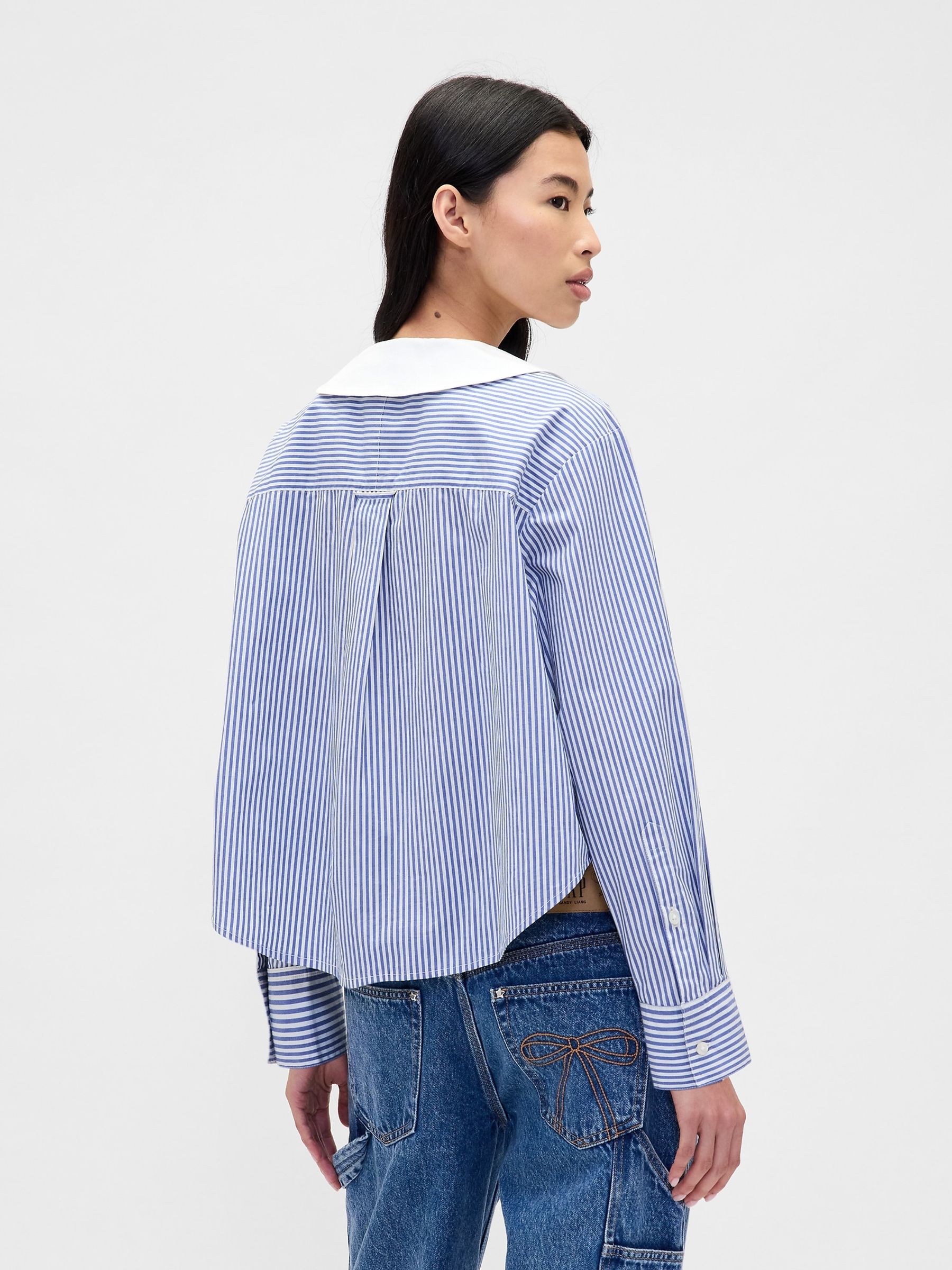 Blue/White Stripe Sandy Liang Poplin Oversized Shirt - Image 2 of 4