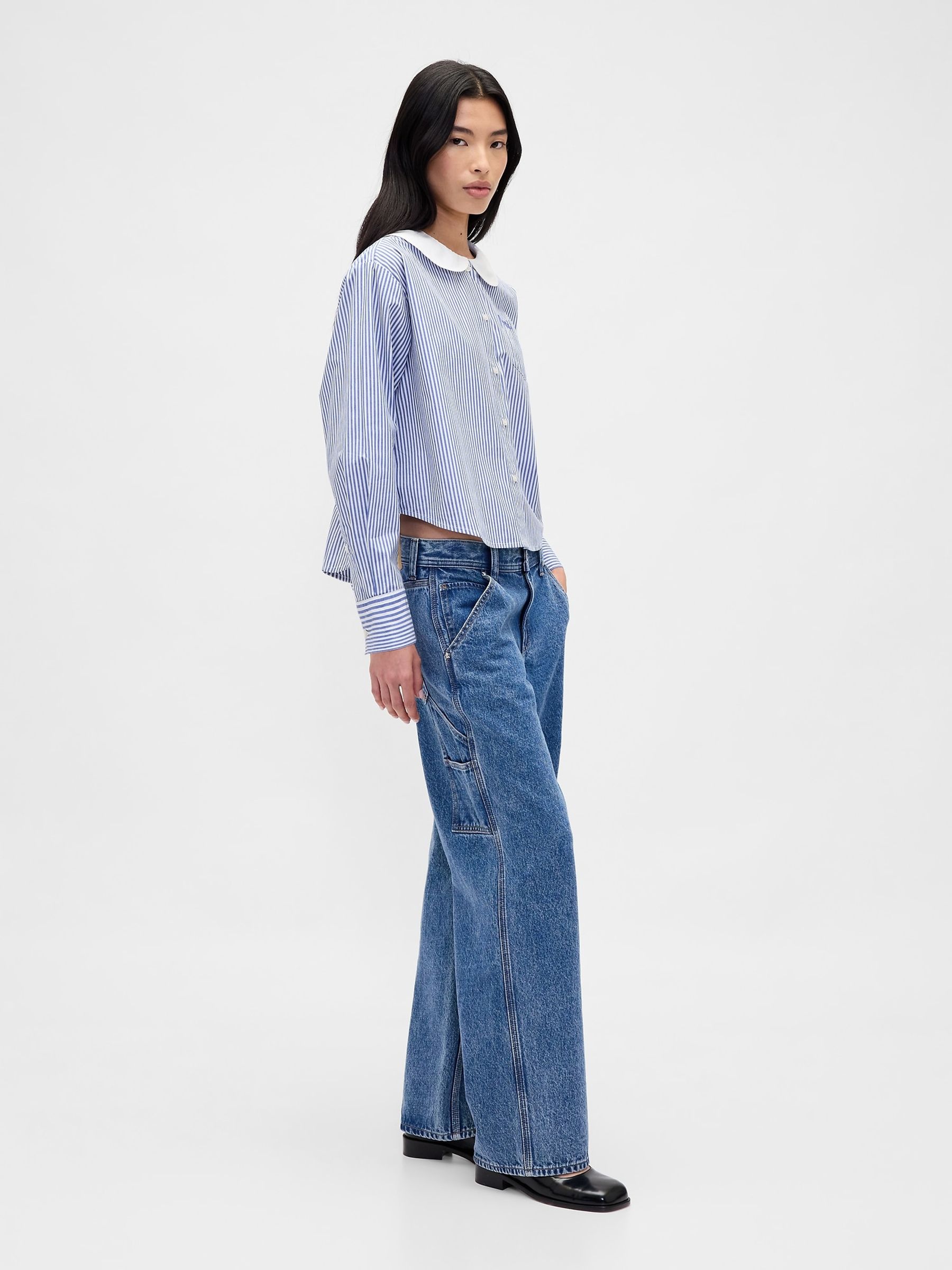 Blue/White Stripe Sandy Liang Poplin Oversized Shirt - Image 3 of 4