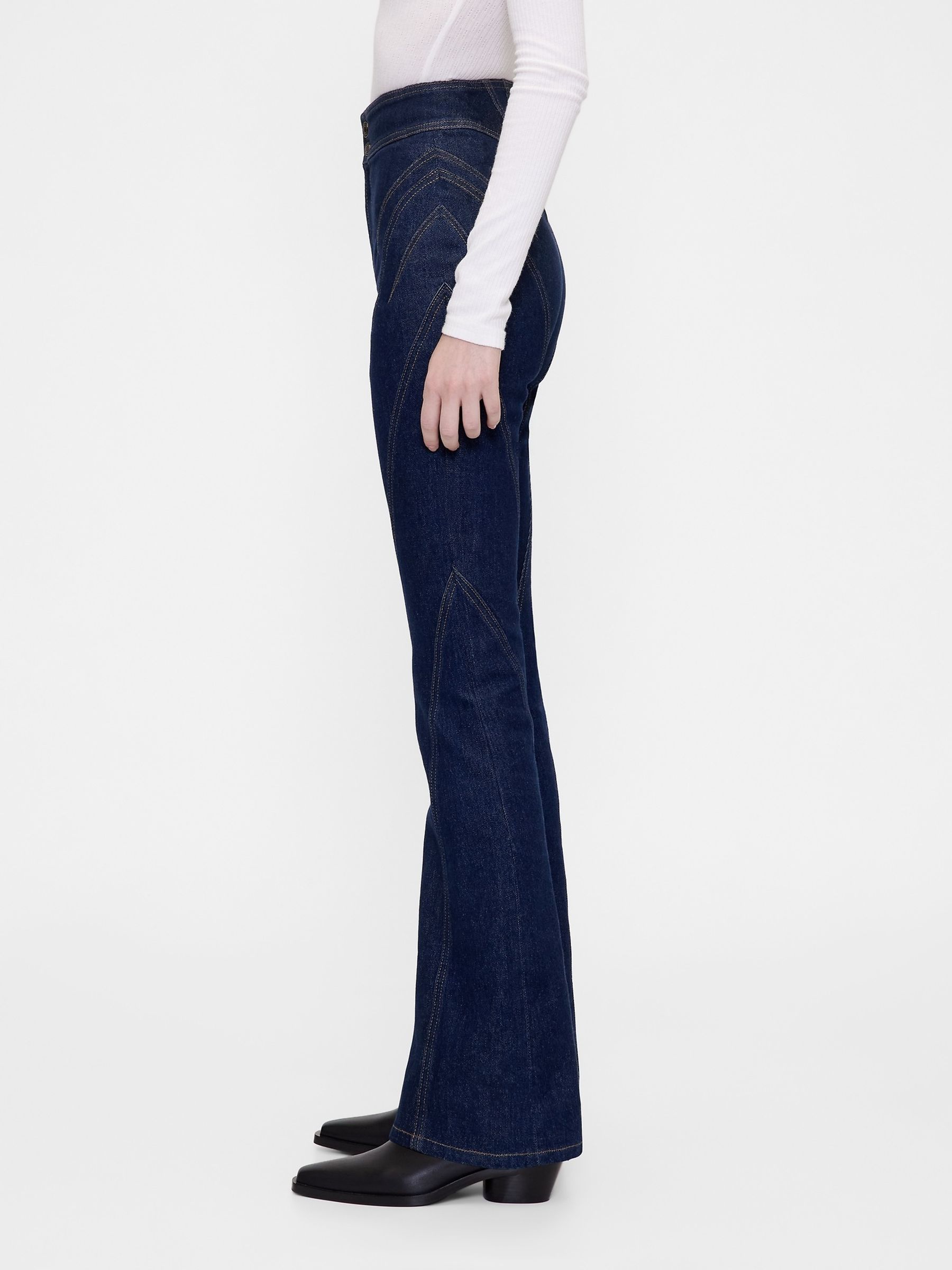 Dark Wash Blue High Waisted Seamed Bootcut Jeans - Image 3 of 4