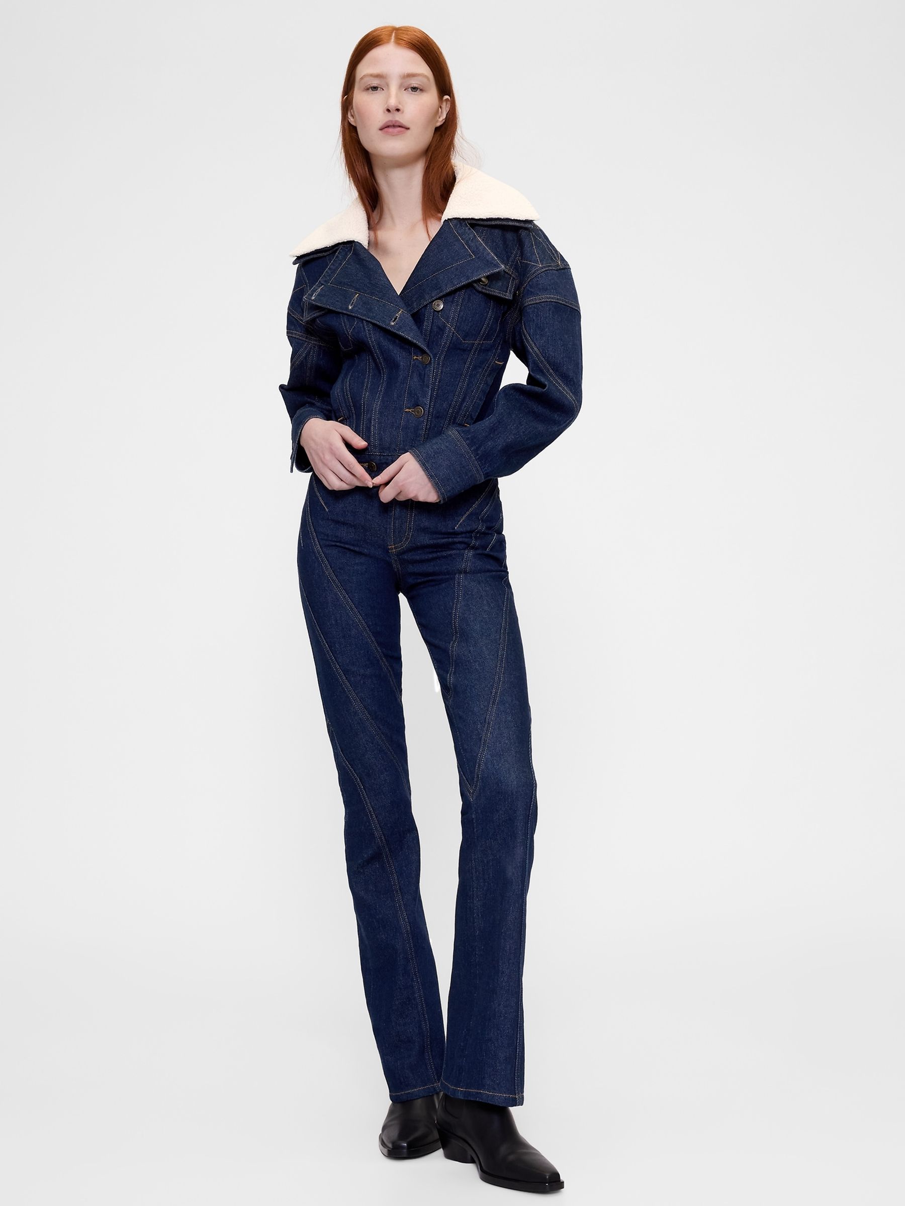 Dark Wash Blue High Waisted Seamed Bootcut Jeans - Image 4 of 4