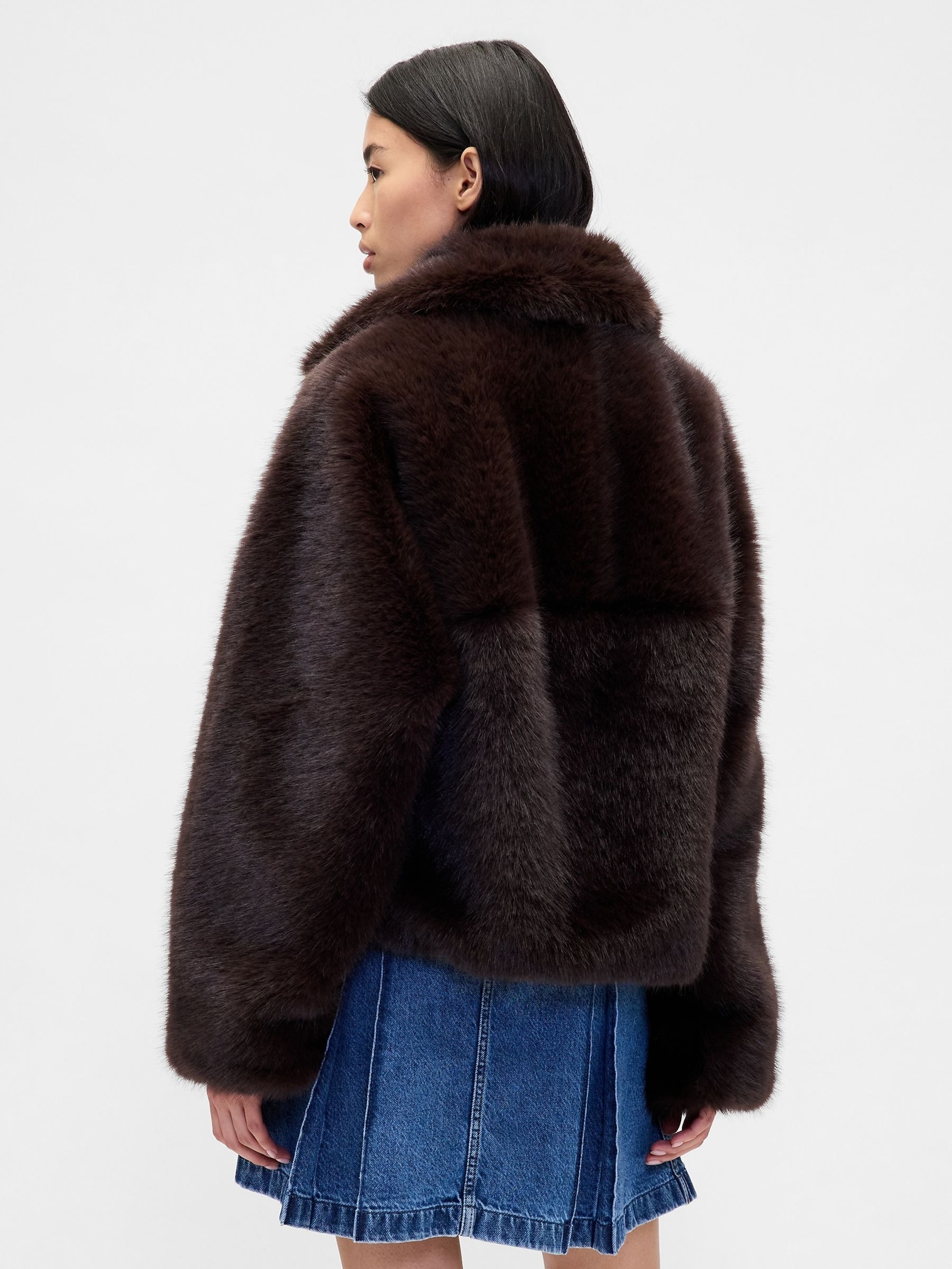 Brown Sandy Liang Vegan Fur Half-Zip Pullover Jacket | Gap