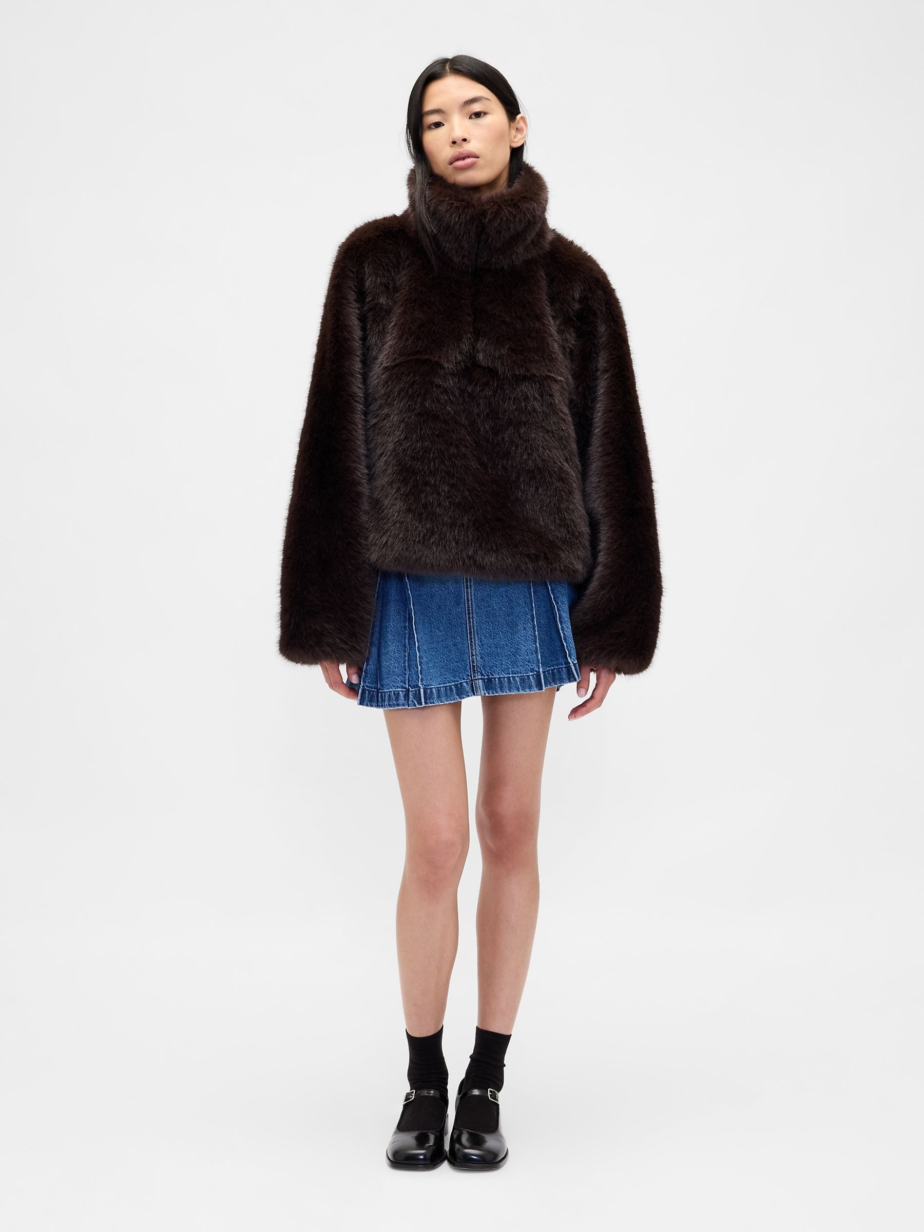 Brown Sandy Liang Vegan Fur Half-Zip Pullover Jacket - Image 3 of 4