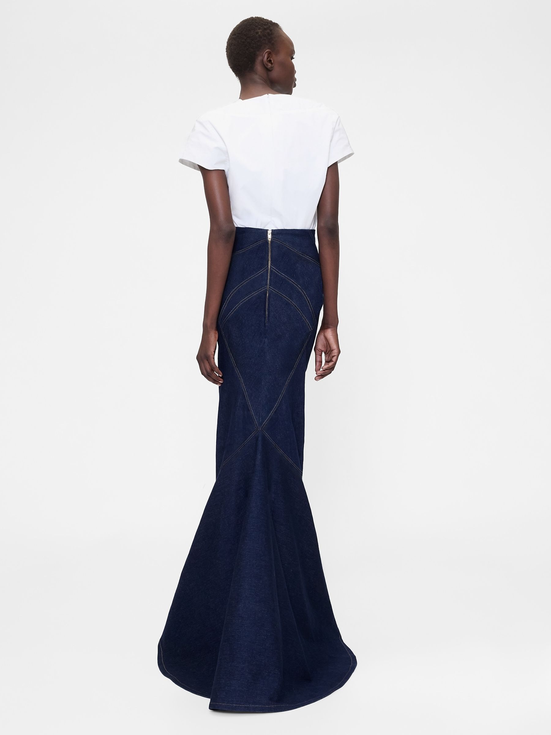 Dark Blue High Waisted Seamed Denim Maxi Skirt - Image 2 of 4