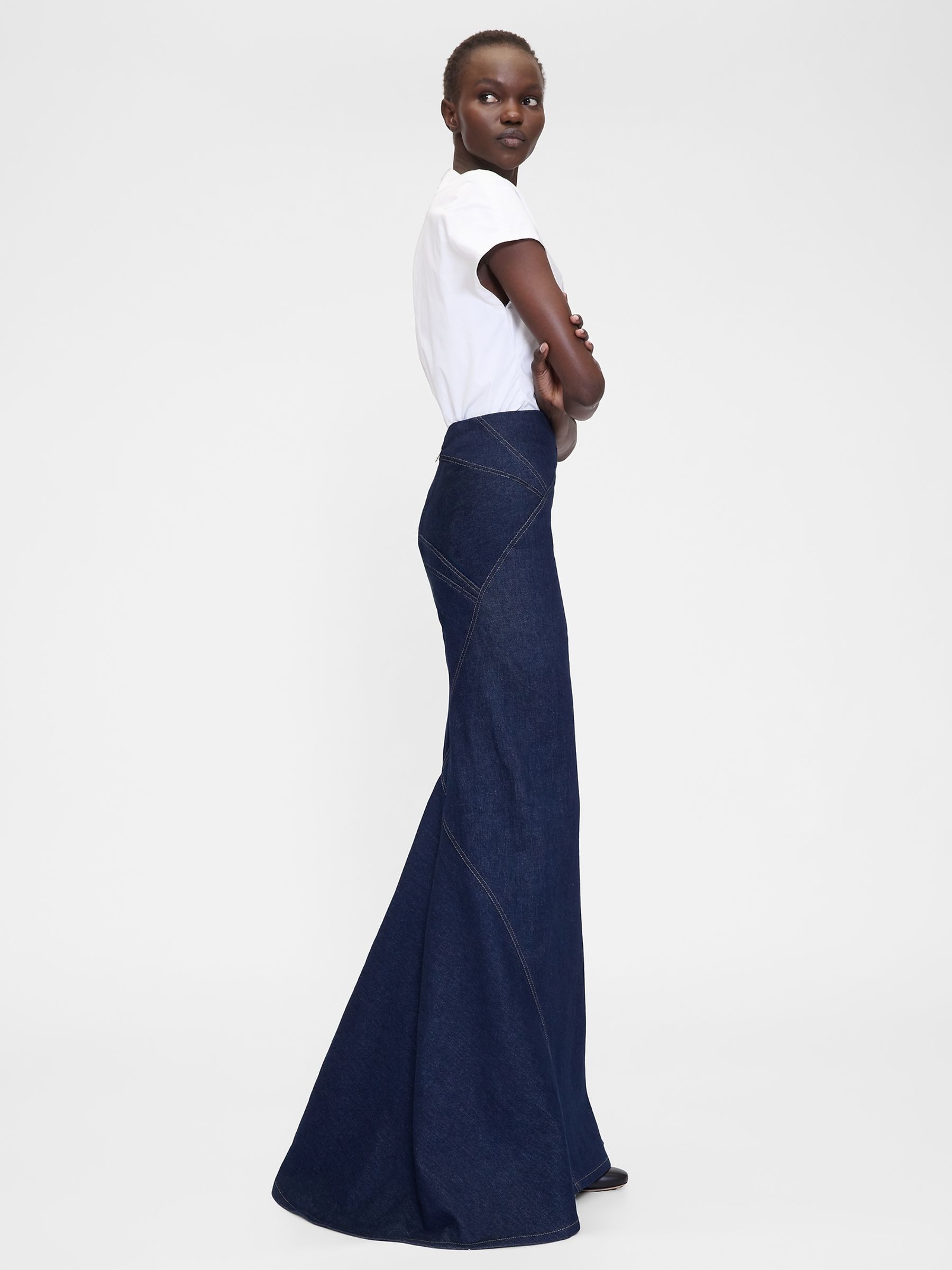 Dark Blue High Waisted Seamed Denim Maxi Skirt - Image 3 of 4