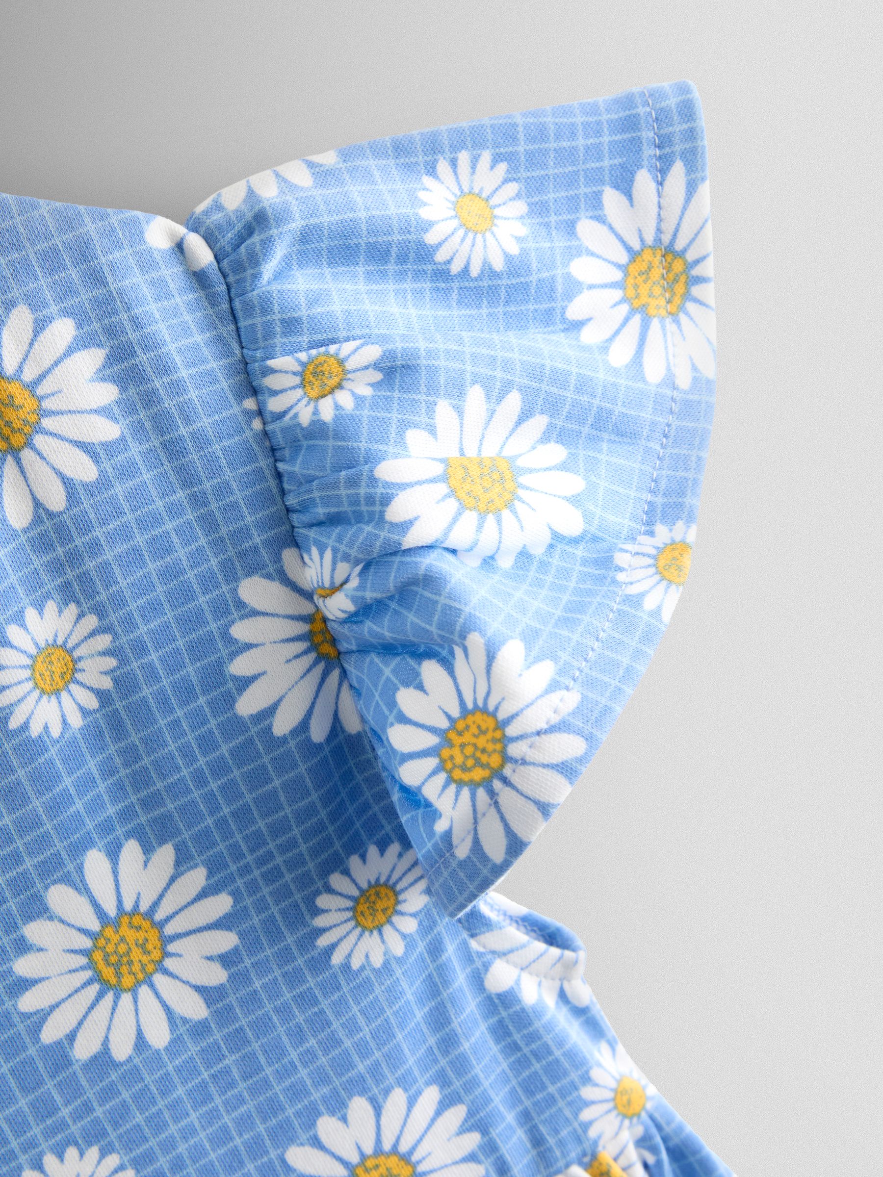 Blue Printed Flutter Sleeve Dress - Image 3 of 4