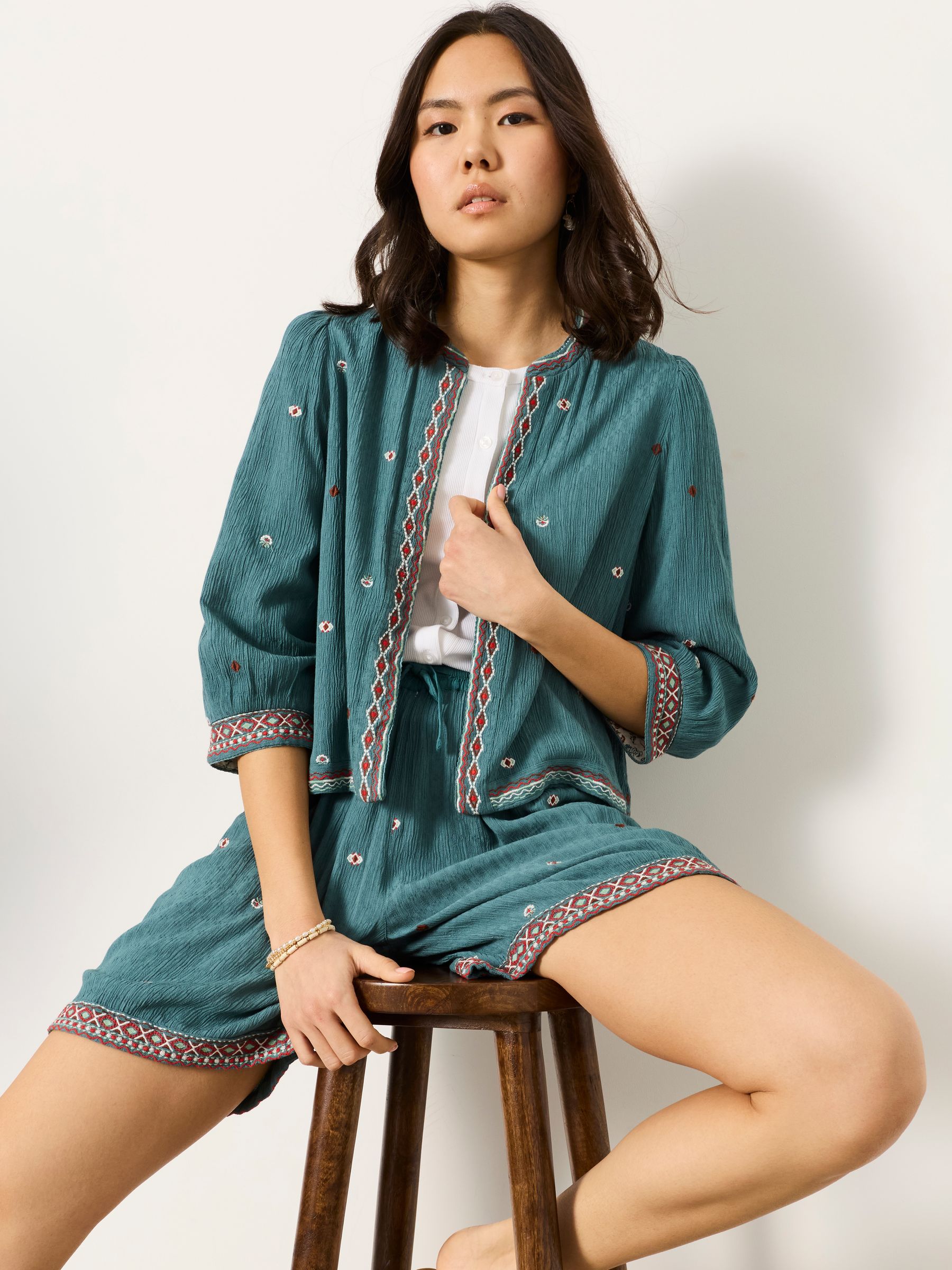 Zoe Teal Blue Embroidered Jacket - Image 3 of 6
