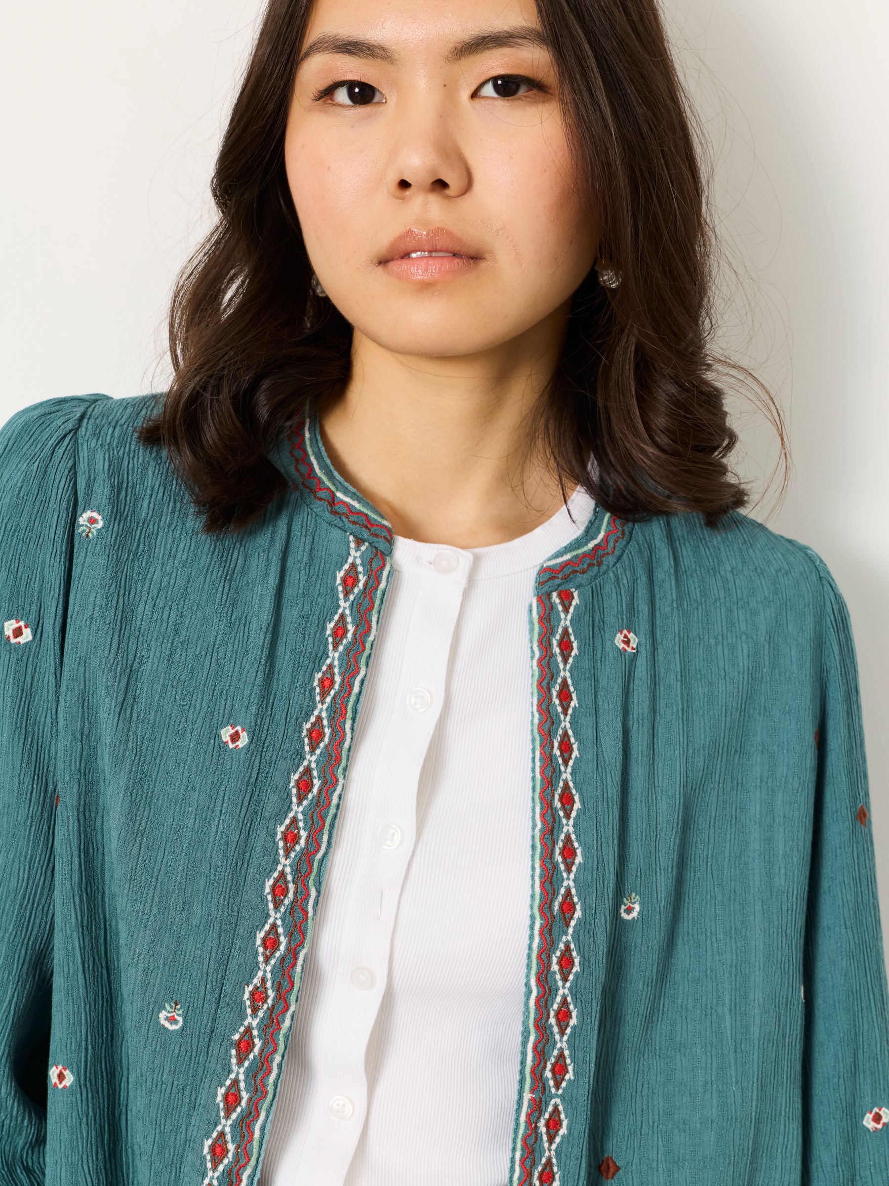 Zoe Teal Blue Embroidered Jacket - Image 4 of 6