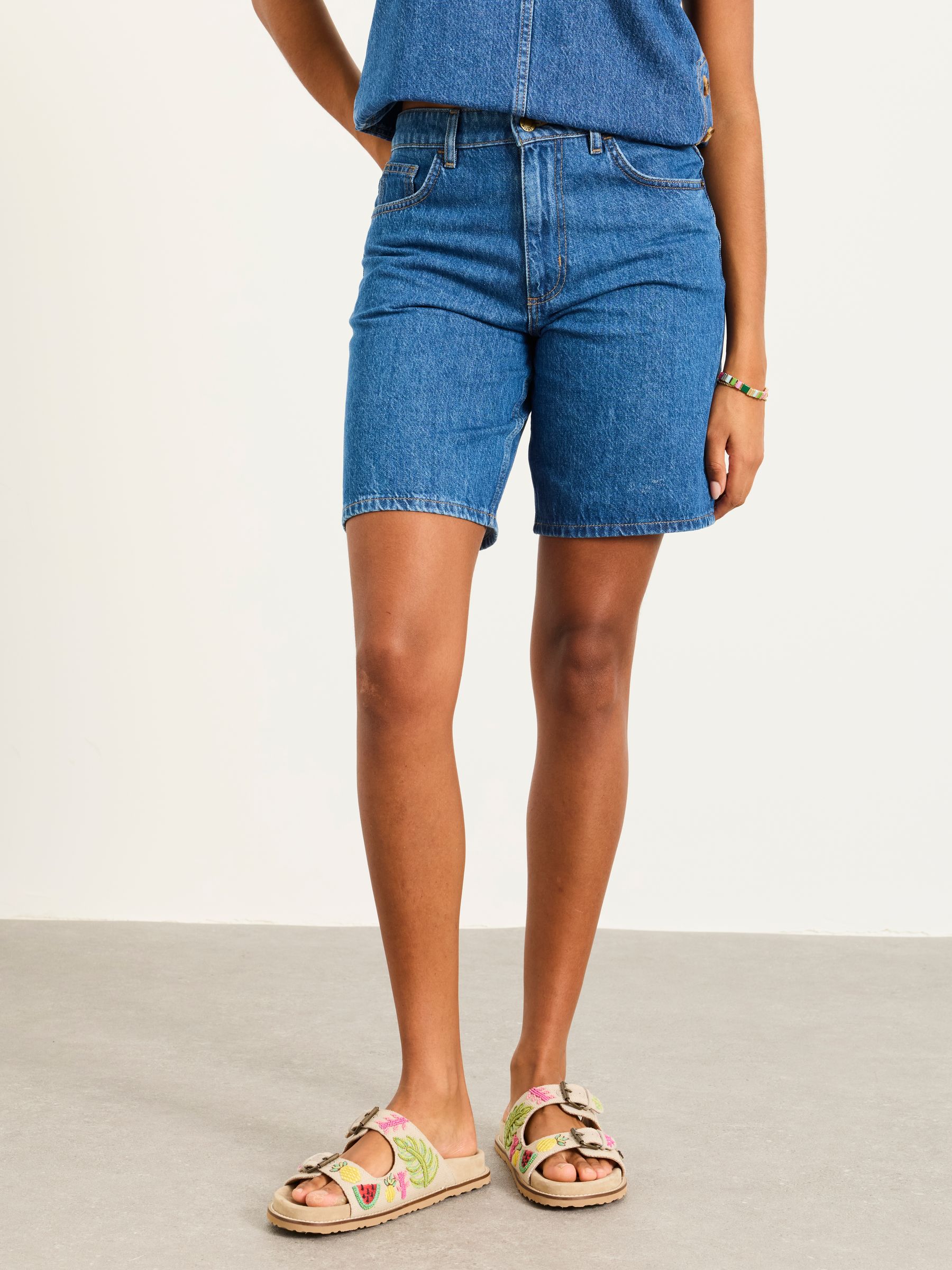 Isabelle Mid Blue Bermuda Denim Shorts - Image 1 of 6 Isabelle Mid Blue Bermuda Denim Shorts - Image 1 of 6