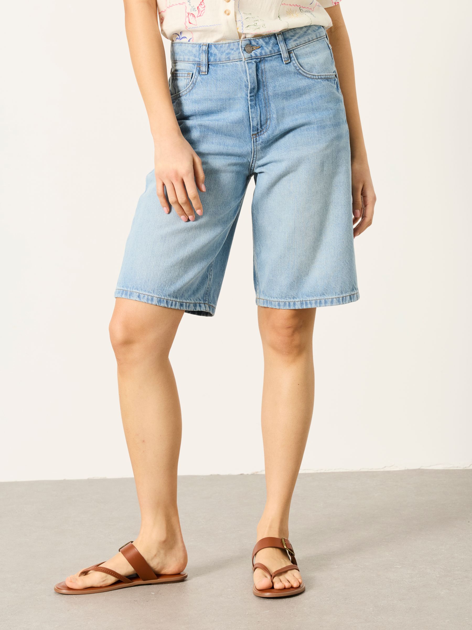 Jordan Denim Lightwash Longline Denim Shorts - Image 1 of 5 Jordan Denim Lightwash Longline Denim Shorts - Image 1 of 5