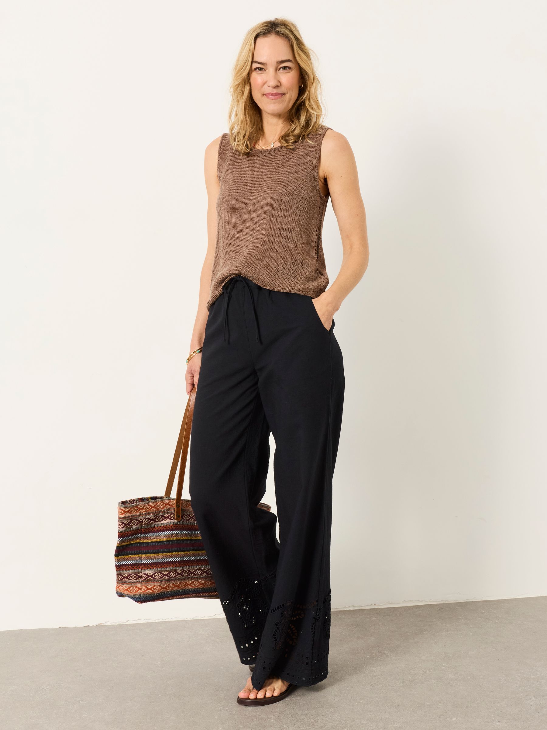 Amberly Black Embroidered Wide Leg Trousers - Image 3 of 8