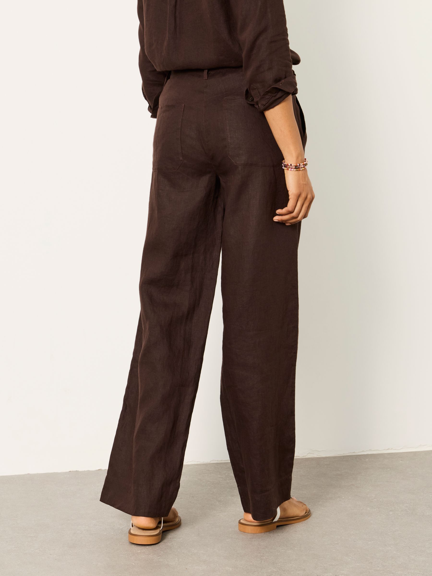 Arie Chocolate Brown Wide Leg Linen Trousers - Image 2 of 6